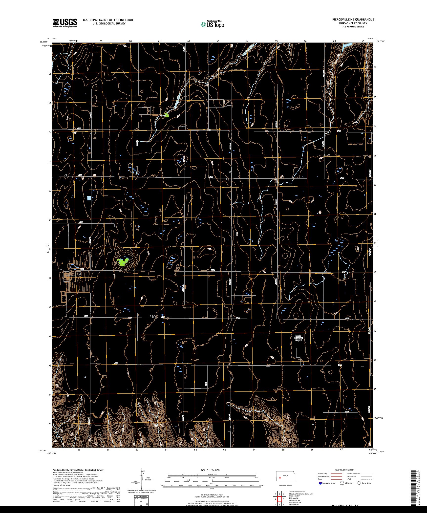 USGS US TOPO 7.5-MINUTE MAP FOR PIERCEVILLE NE, KS 2018