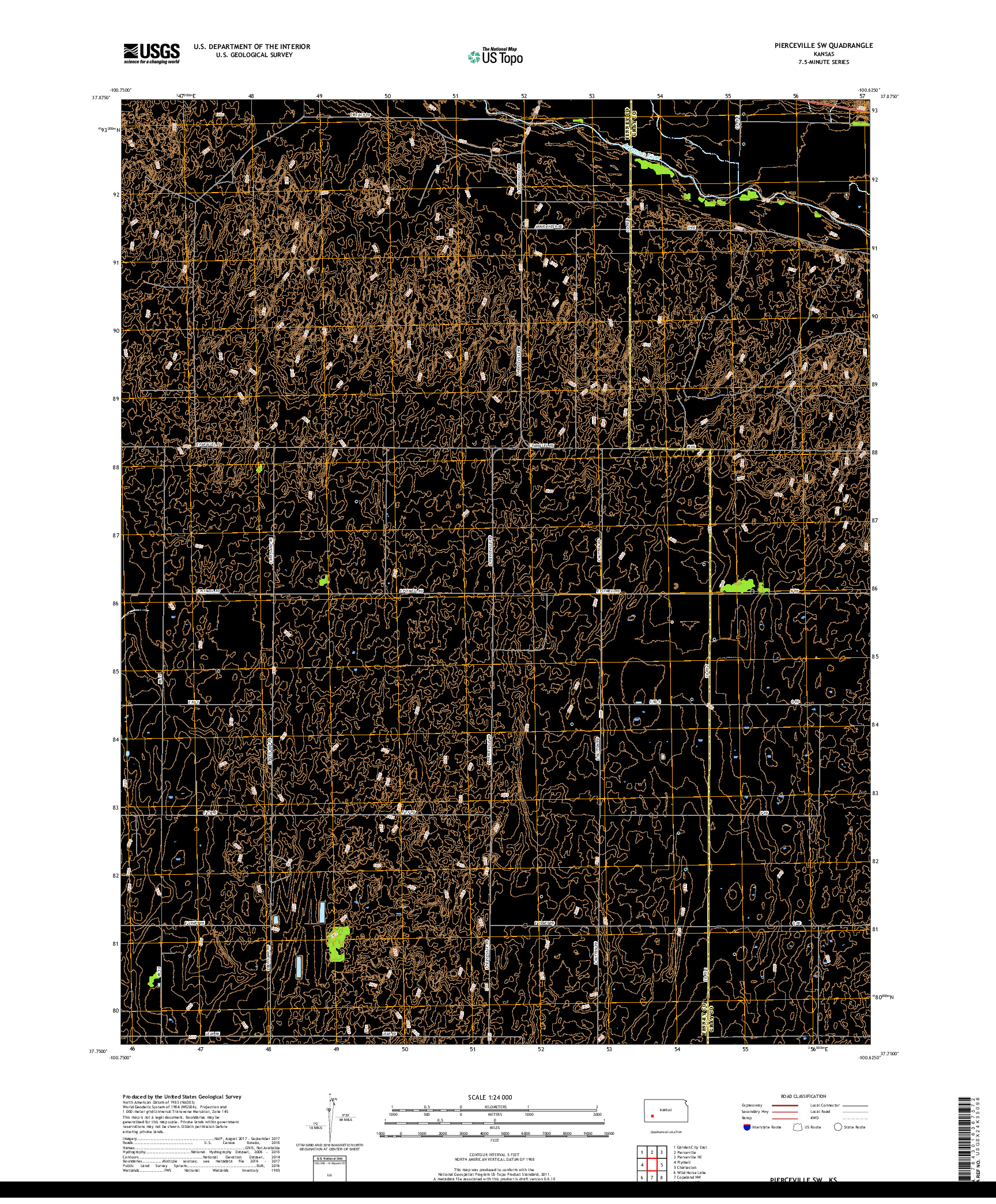 USGS US TOPO 7.5-MINUTE MAP FOR PIERCEVILLE SW, KS 2018