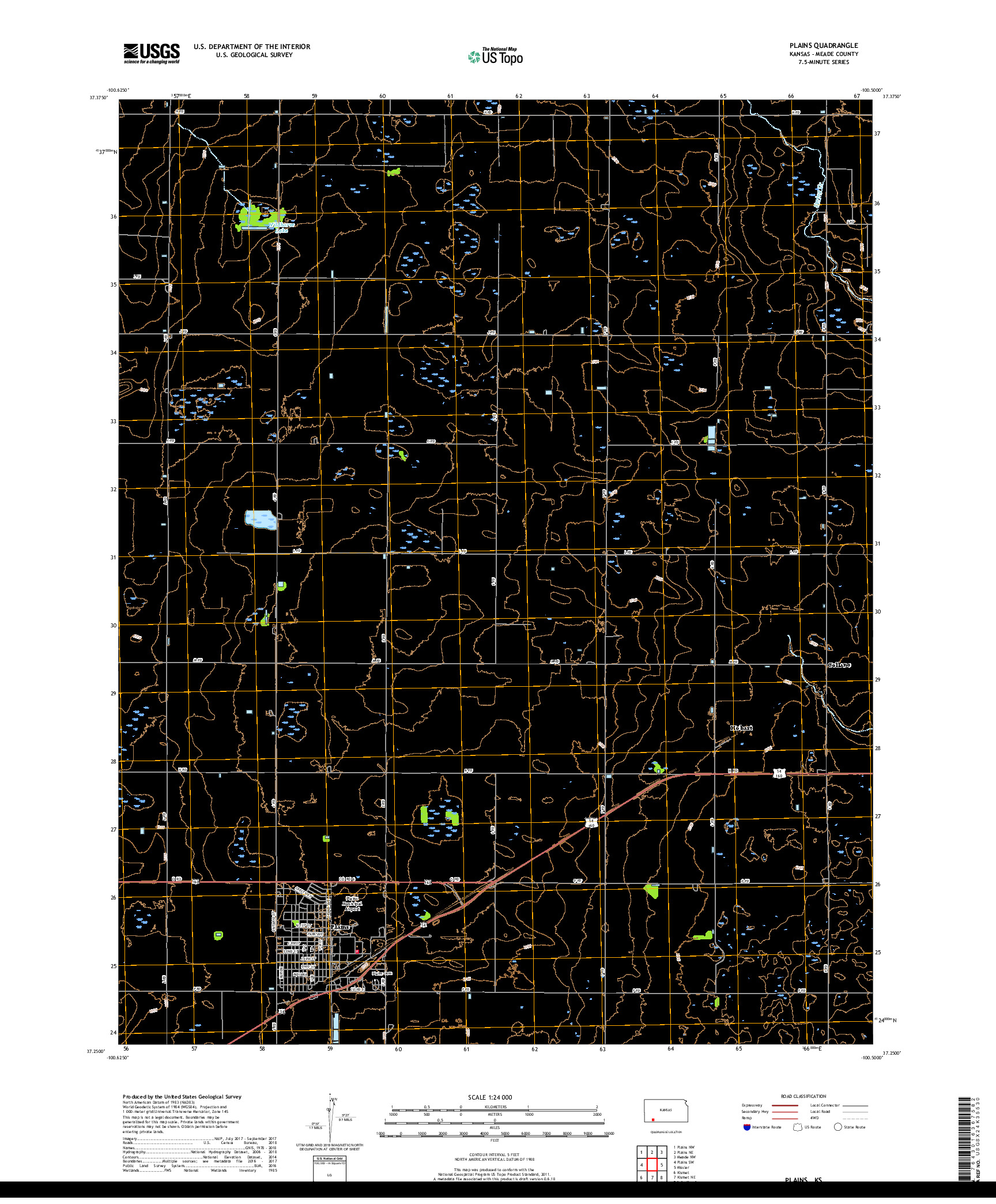 USGS US TOPO 7.5-MINUTE MAP FOR PLAINS, KS 2018