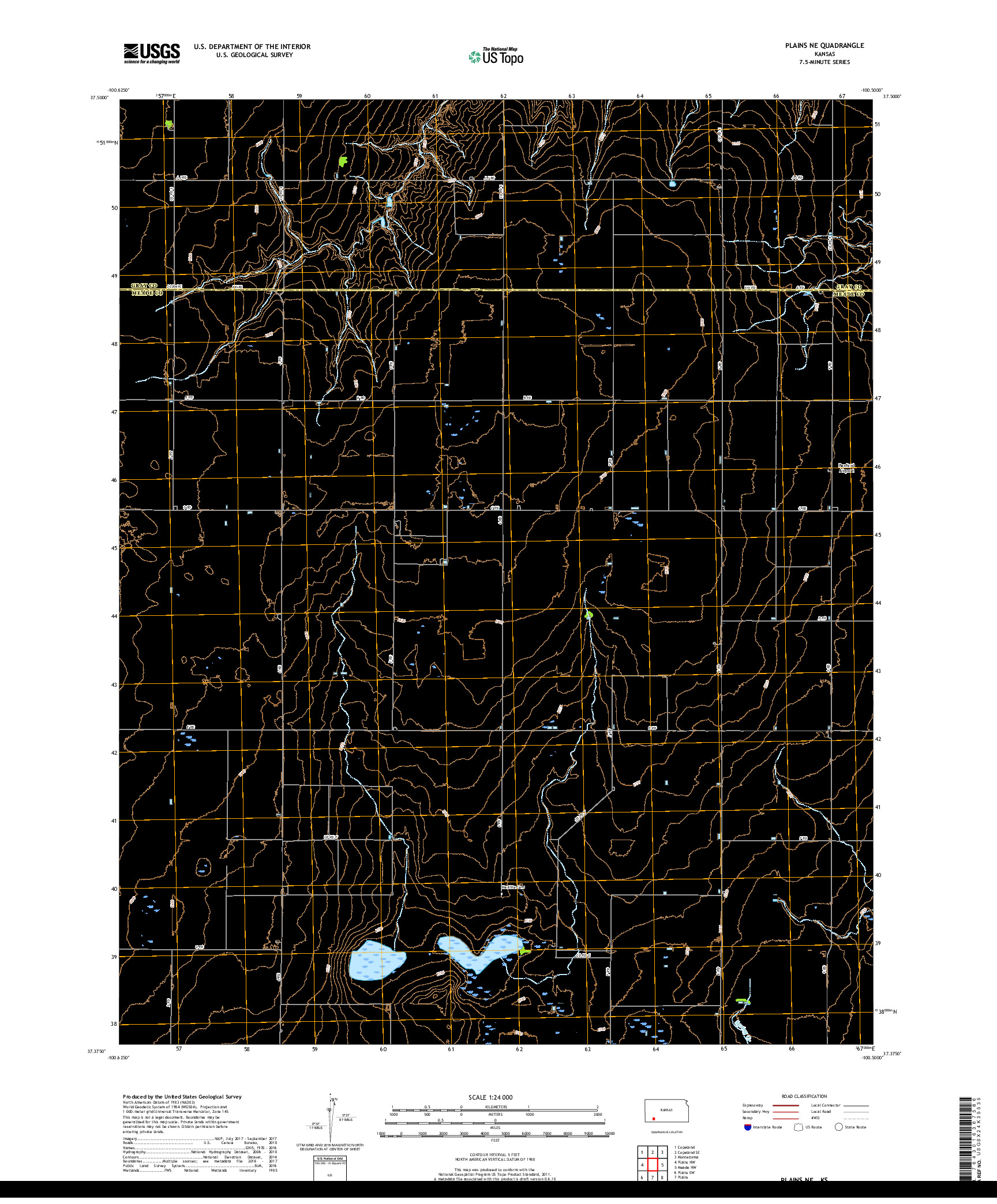 USGS US TOPO 7.5-MINUTE MAP FOR PLAINS NE, KS 2018