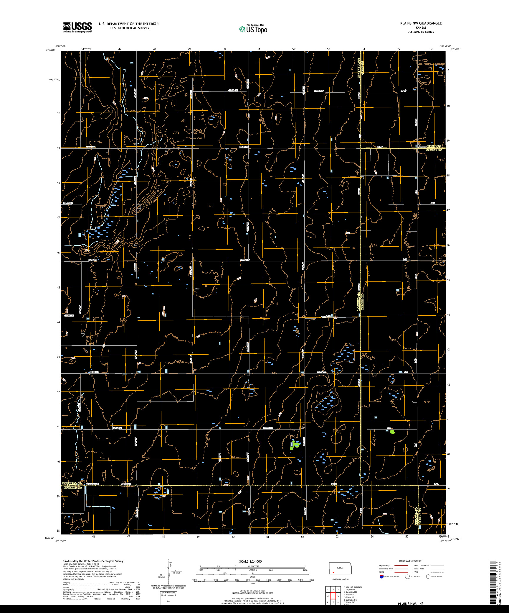 USGS US TOPO 7.5-MINUTE MAP FOR PLAINS NW, KS 2018