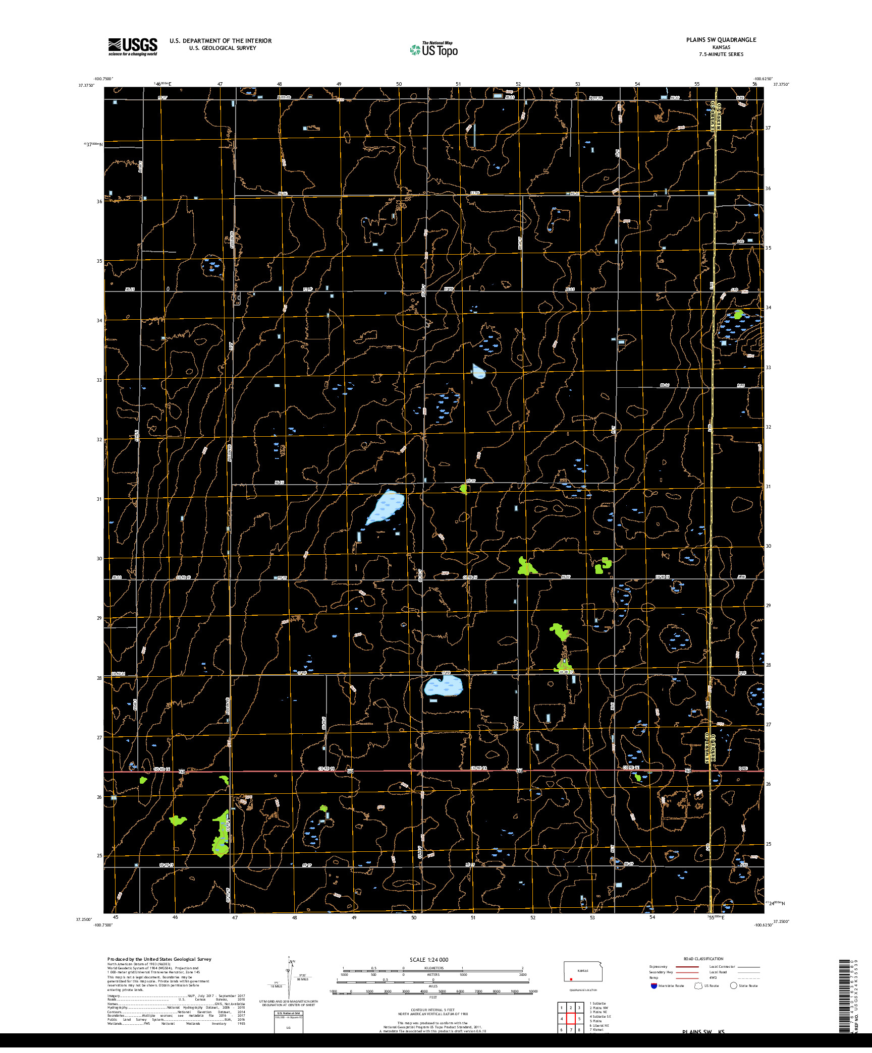 USGS US TOPO 7.5-MINUTE MAP FOR PLAINS SW, KS 2018