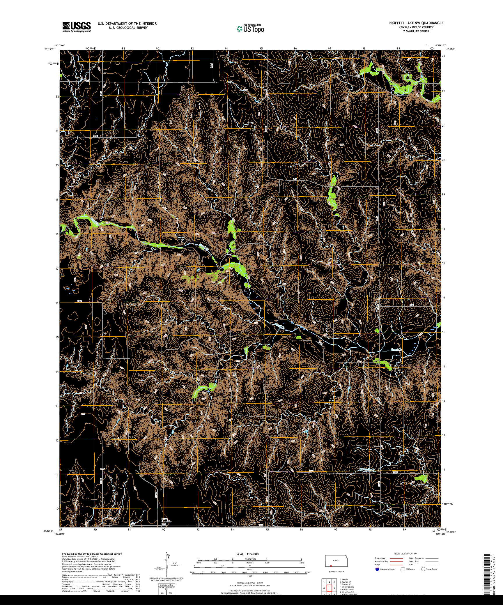USGS US TOPO 7.5-MINUTE MAP FOR PROFFITT LAKE NW, KS 2018