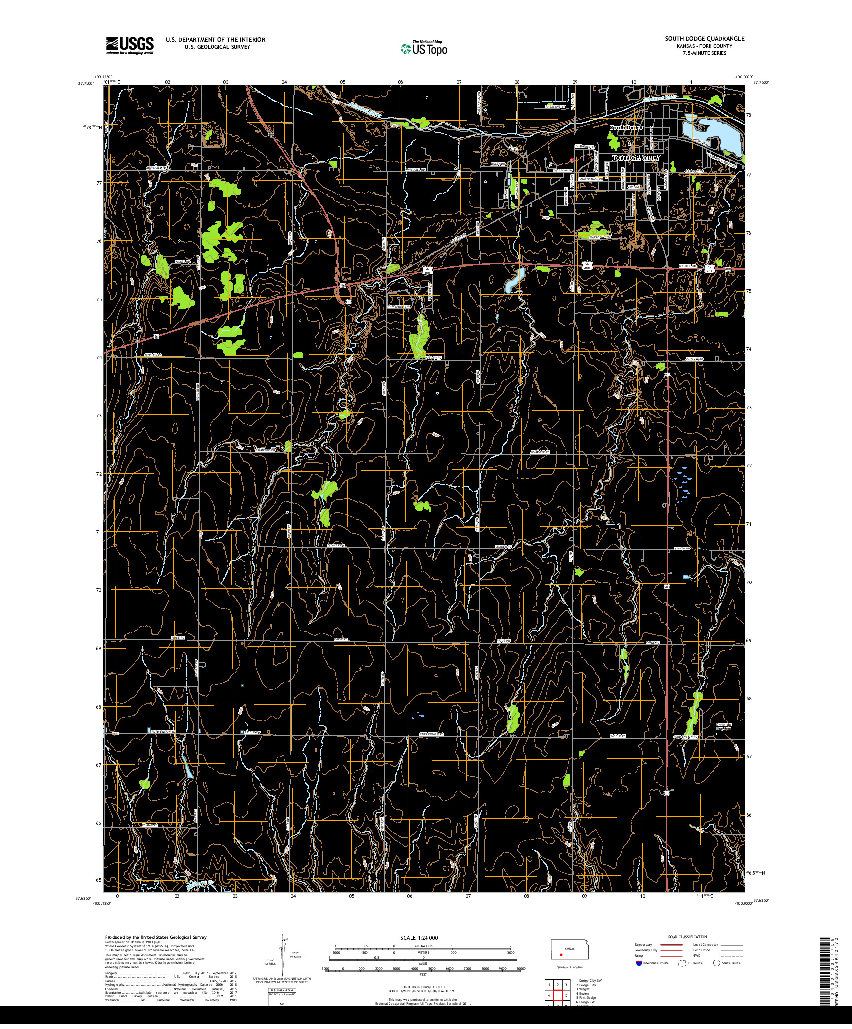 USGS US TOPO 7.5-MINUTE MAP FOR SOUTH DODGE, KS 2018