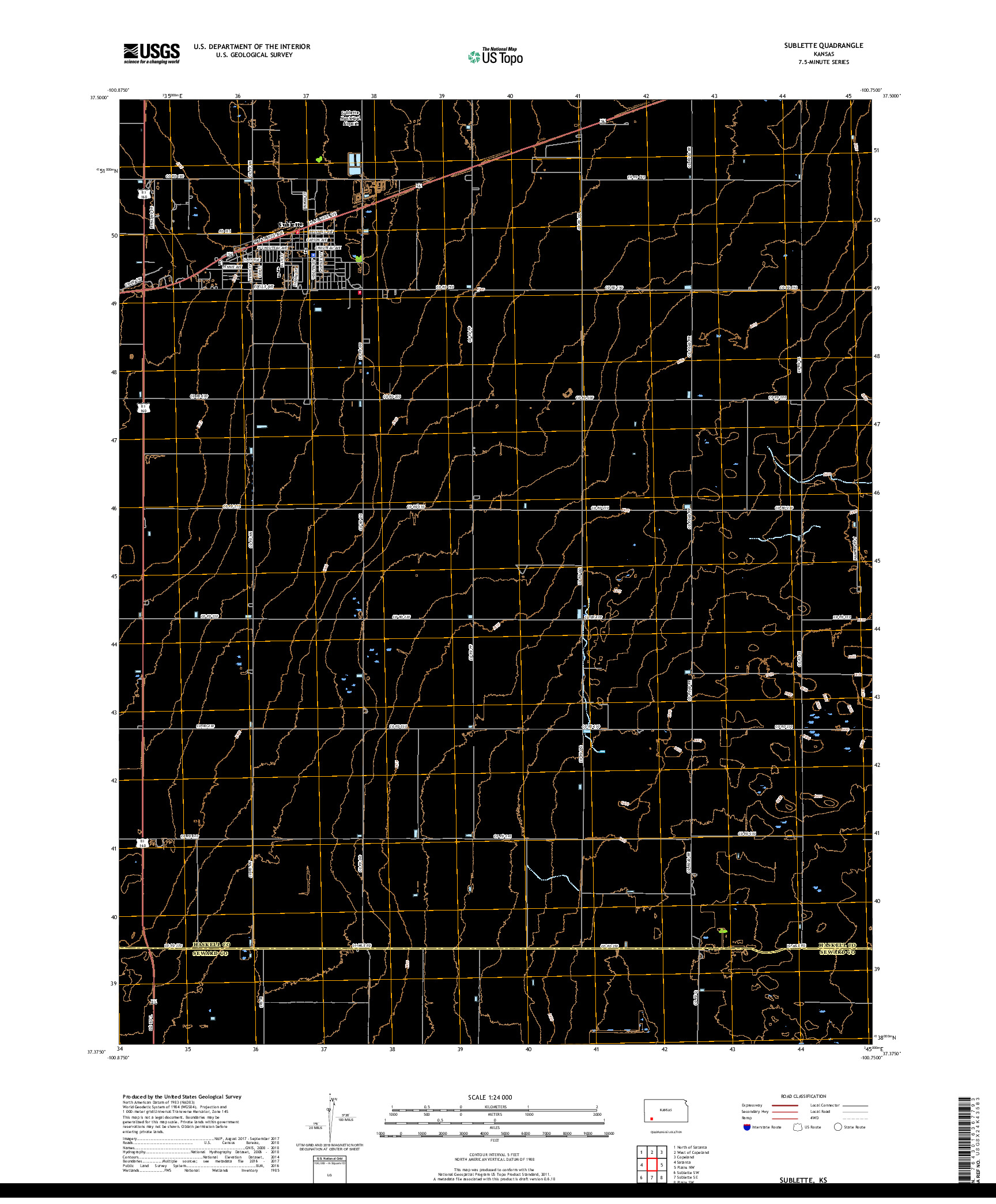USGS US TOPO 7.5-MINUTE MAP FOR SUBLETTE, KS 2018