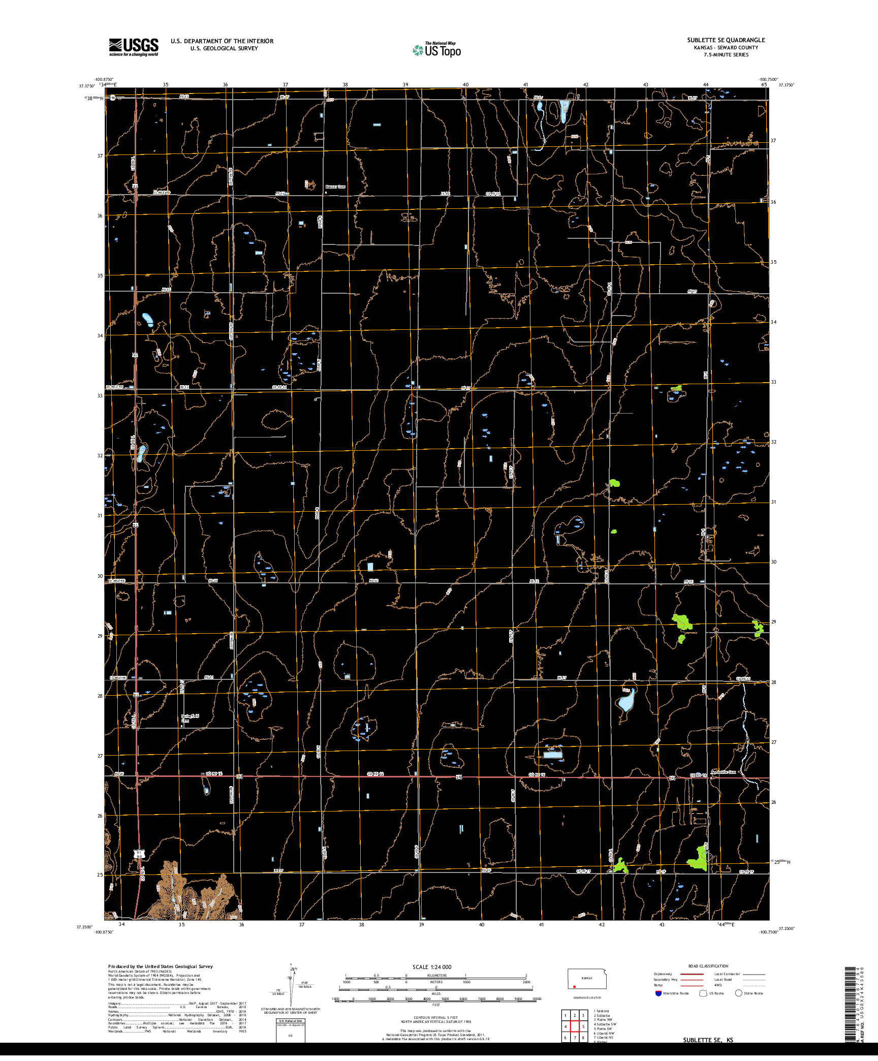 USGS US TOPO 7.5-MINUTE MAP FOR SUBLETTE SE, KS 2018