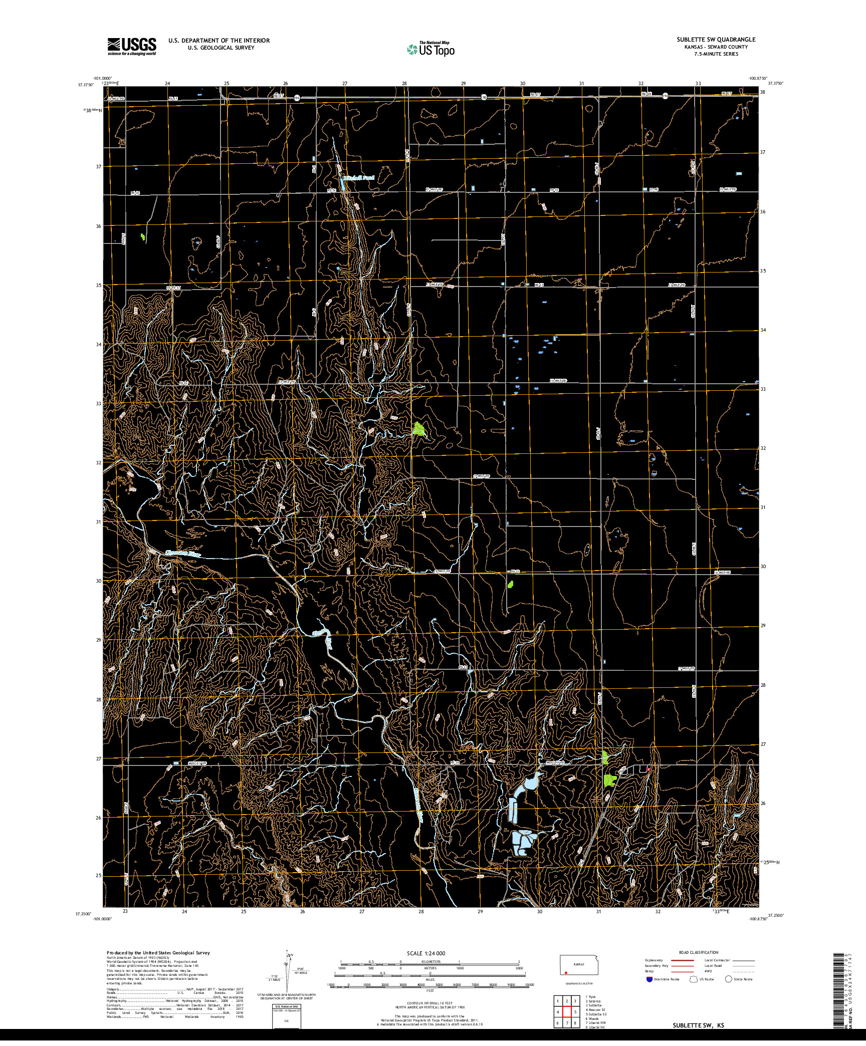 USGS US TOPO 7.5-MINUTE MAP FOR SUBLETTE SW, KS 2018