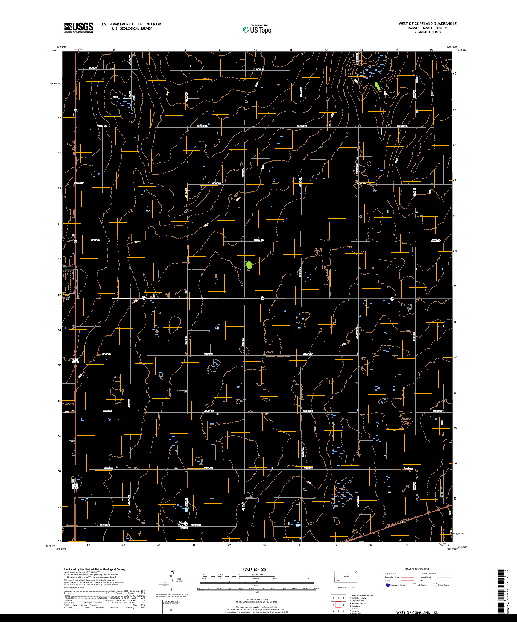 USGS US TOPO 7.5-MINUTE MAP FOR WEST OF COPELAND, KS 2018