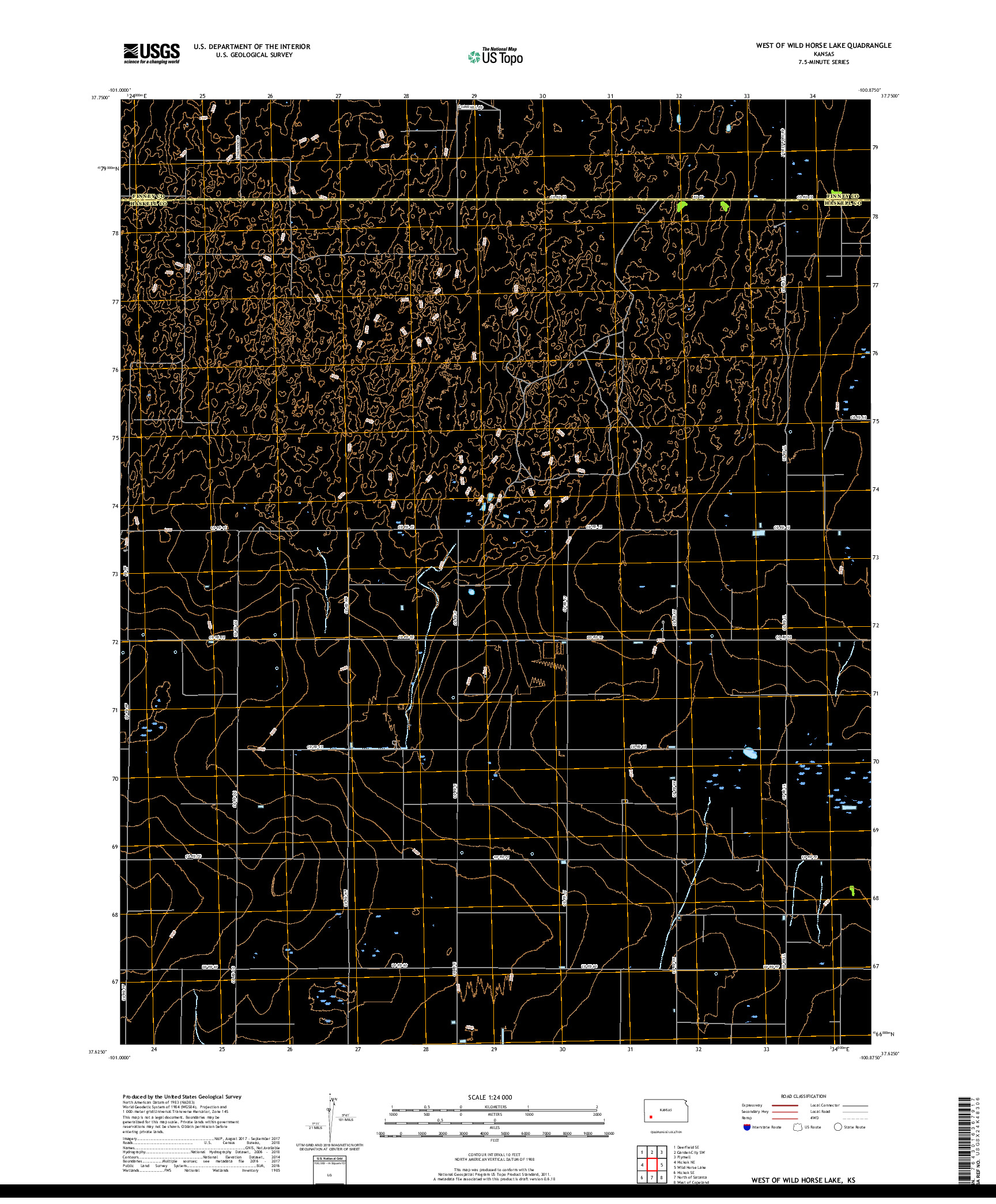 USGS US TOPO 7.5-MINUTE MAP FOR WEST OF WILD HORSE LAKE, KS 2018