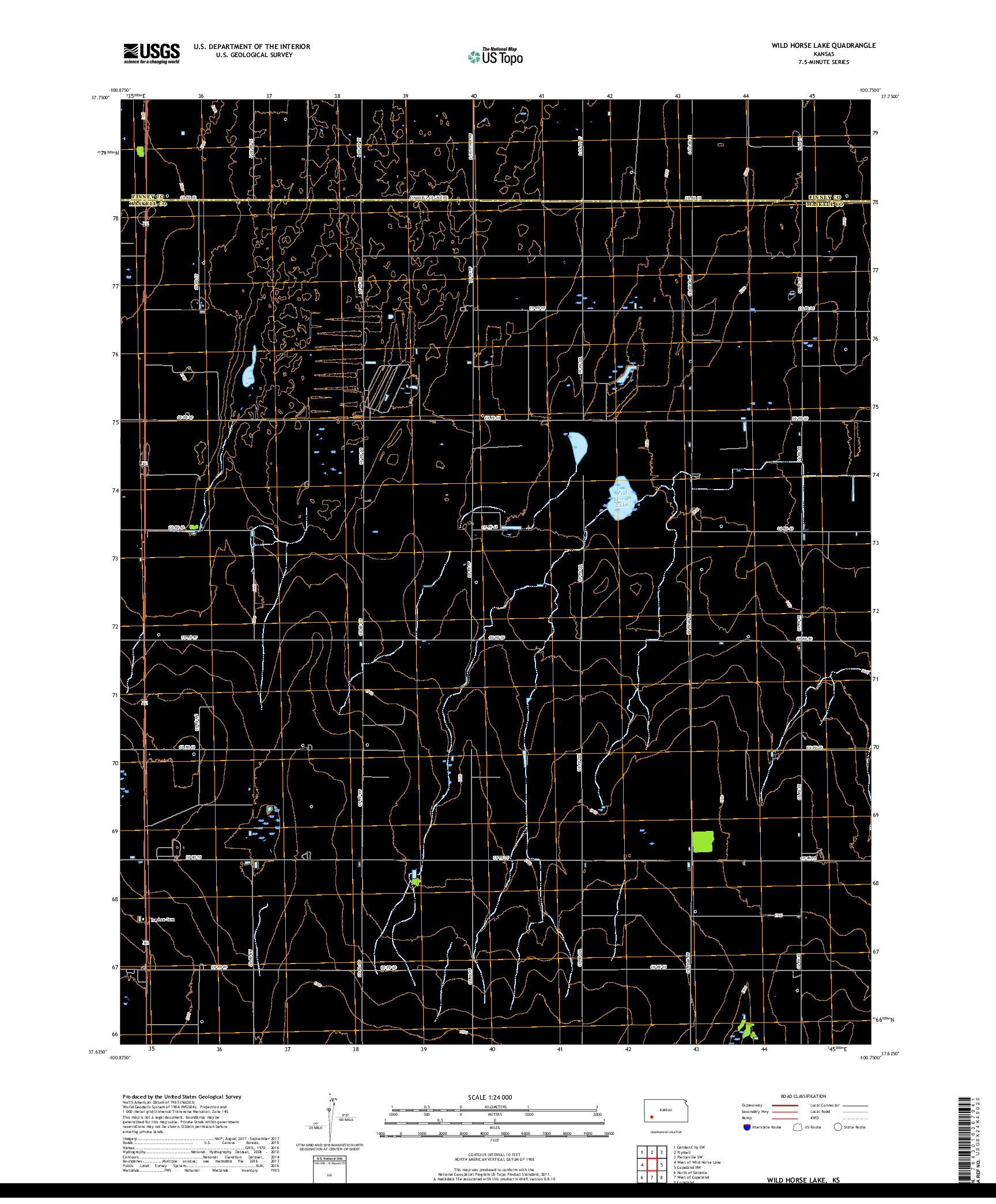 USGS US TOPO 7.5-MINUTE MAP FOR WILD HORSE LAKE, KS 2018