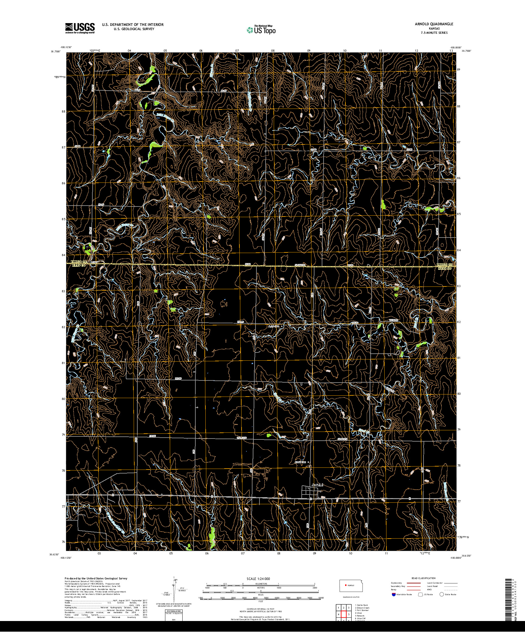 USGS US TOPO 7.5-MINUTE MAP FOR ARNOLD, KS 2018
