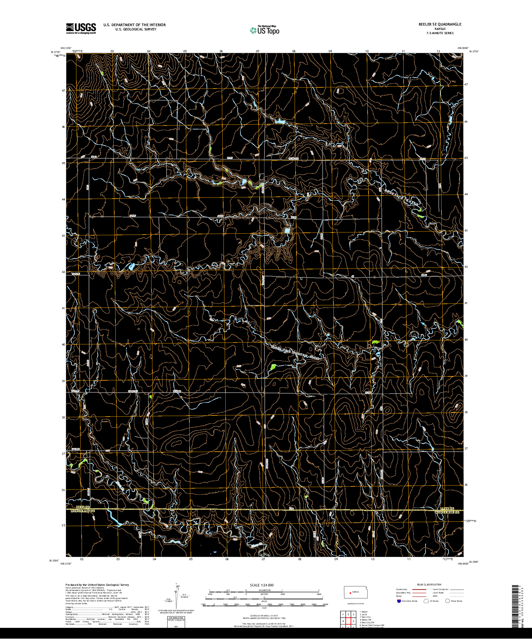 USGS US TOPO 7.5-MINUTE MAP FOR BEELER SE, KS 2018