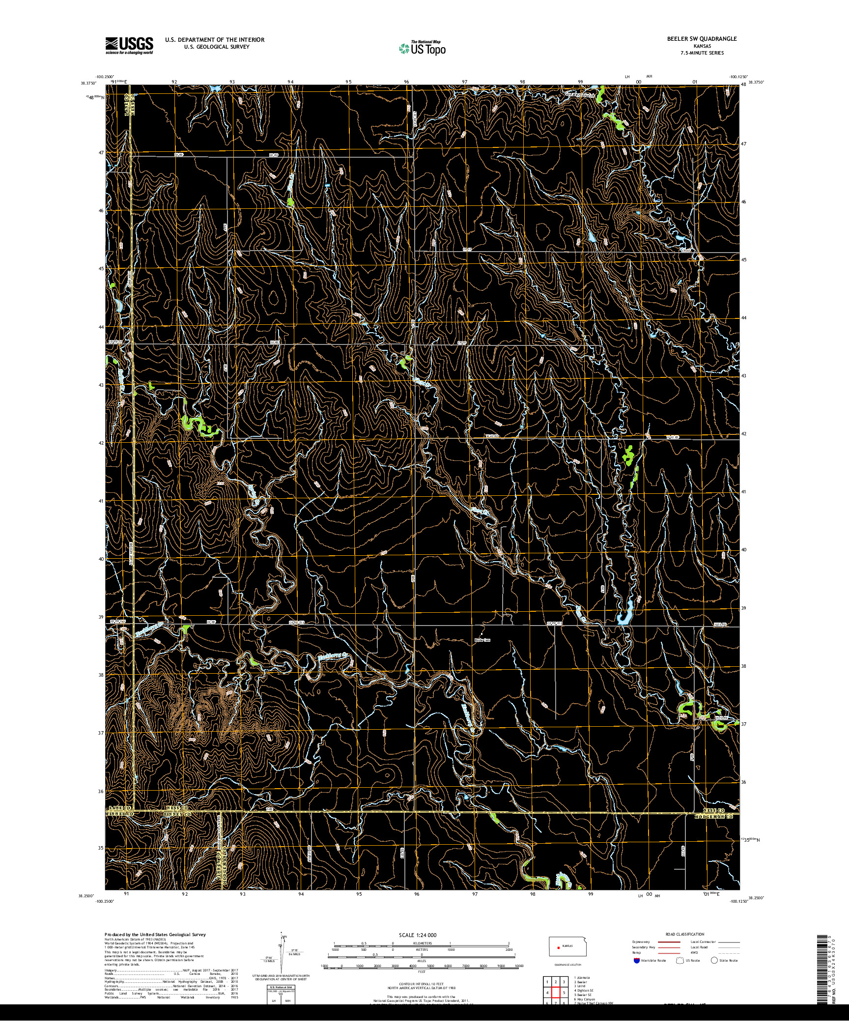 USGS US TOPO 7.5-MINUTE MAP FOR BEELER SW, KS 2018