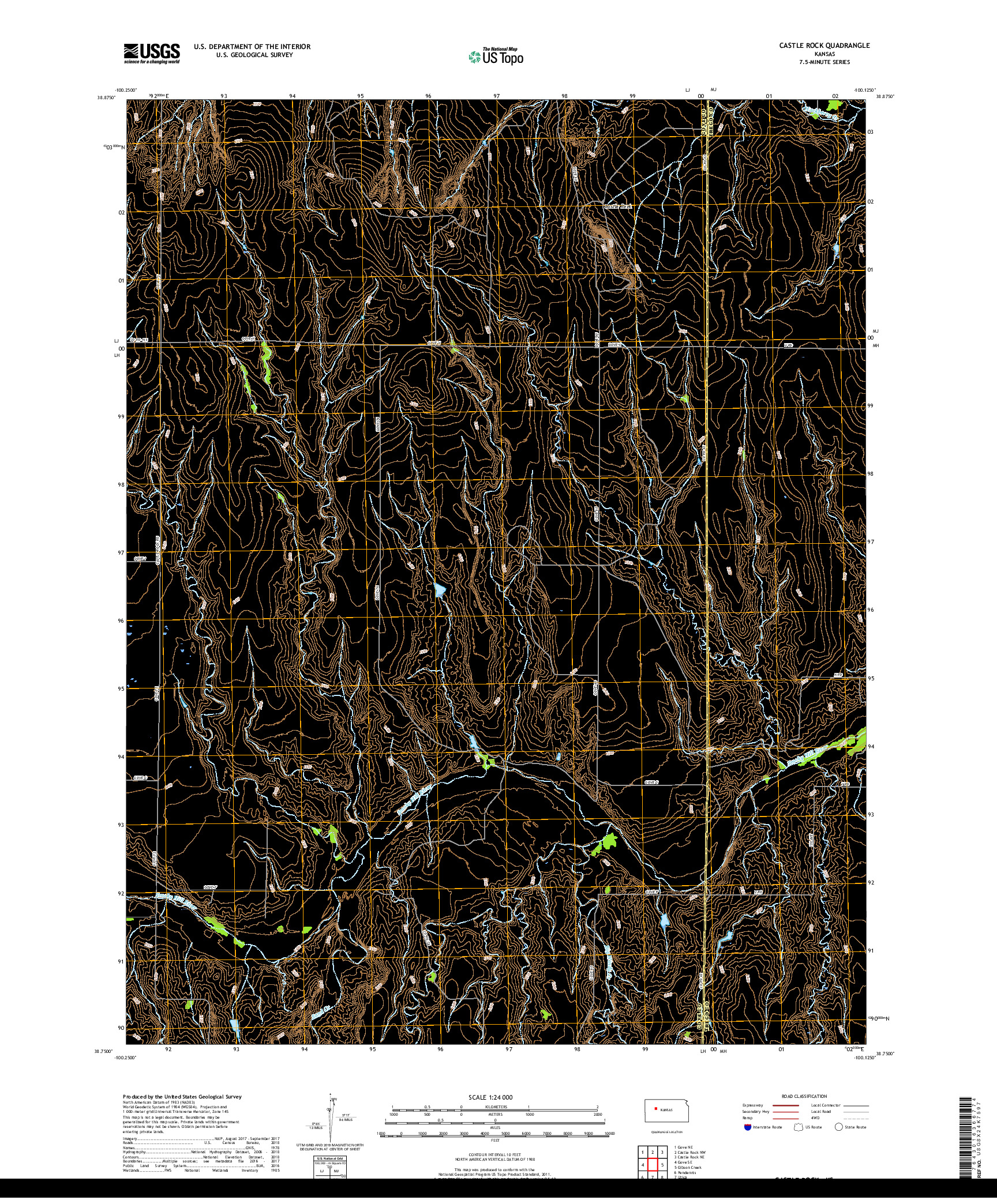 USGS US TOPO 7.5-MINUTE MAP FOR CASTLE ROCK, KS 2018