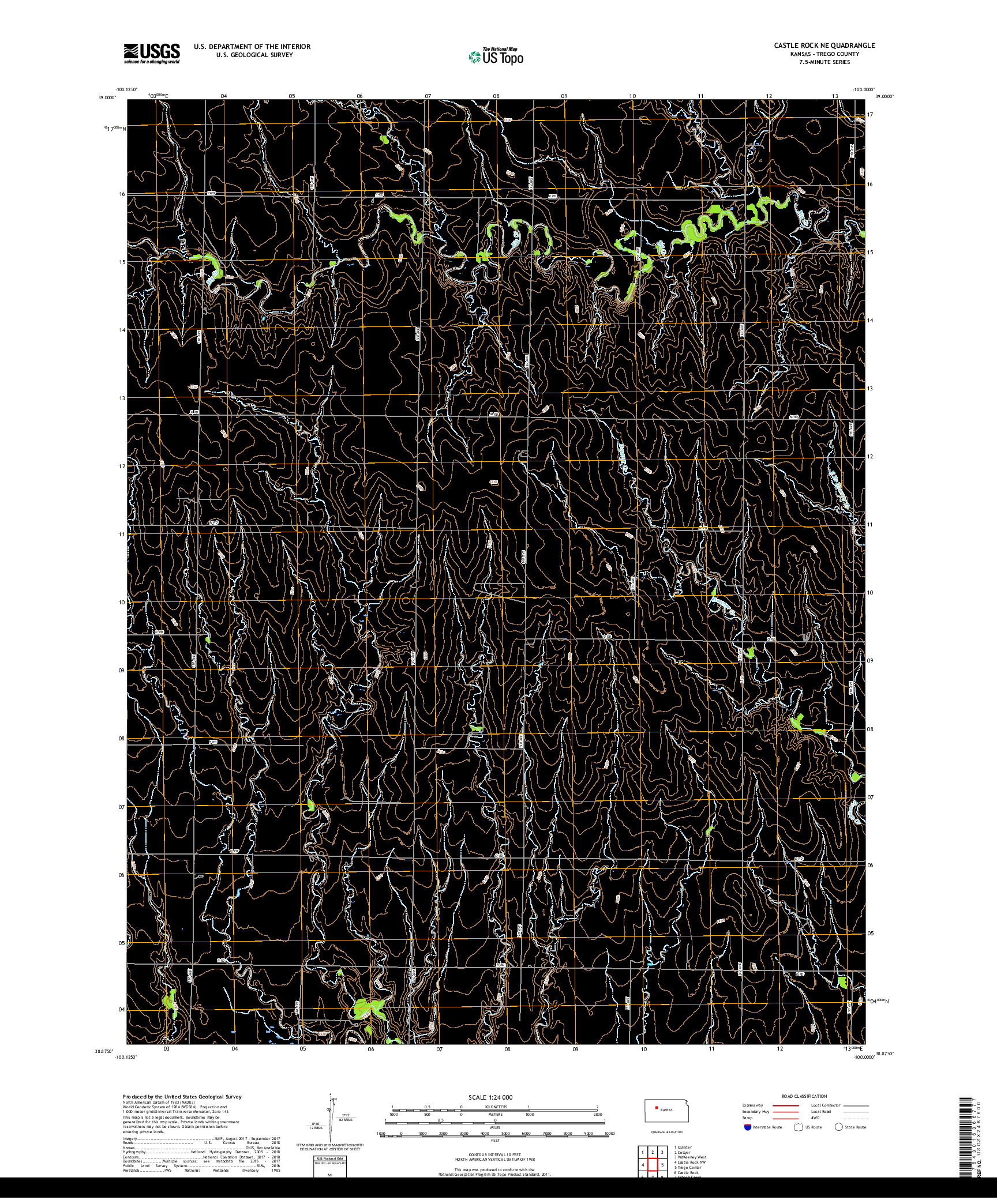 USGS US TOPO 7.5-MINUTE MAP FOR CASTLE ROCK NE, KS 2018