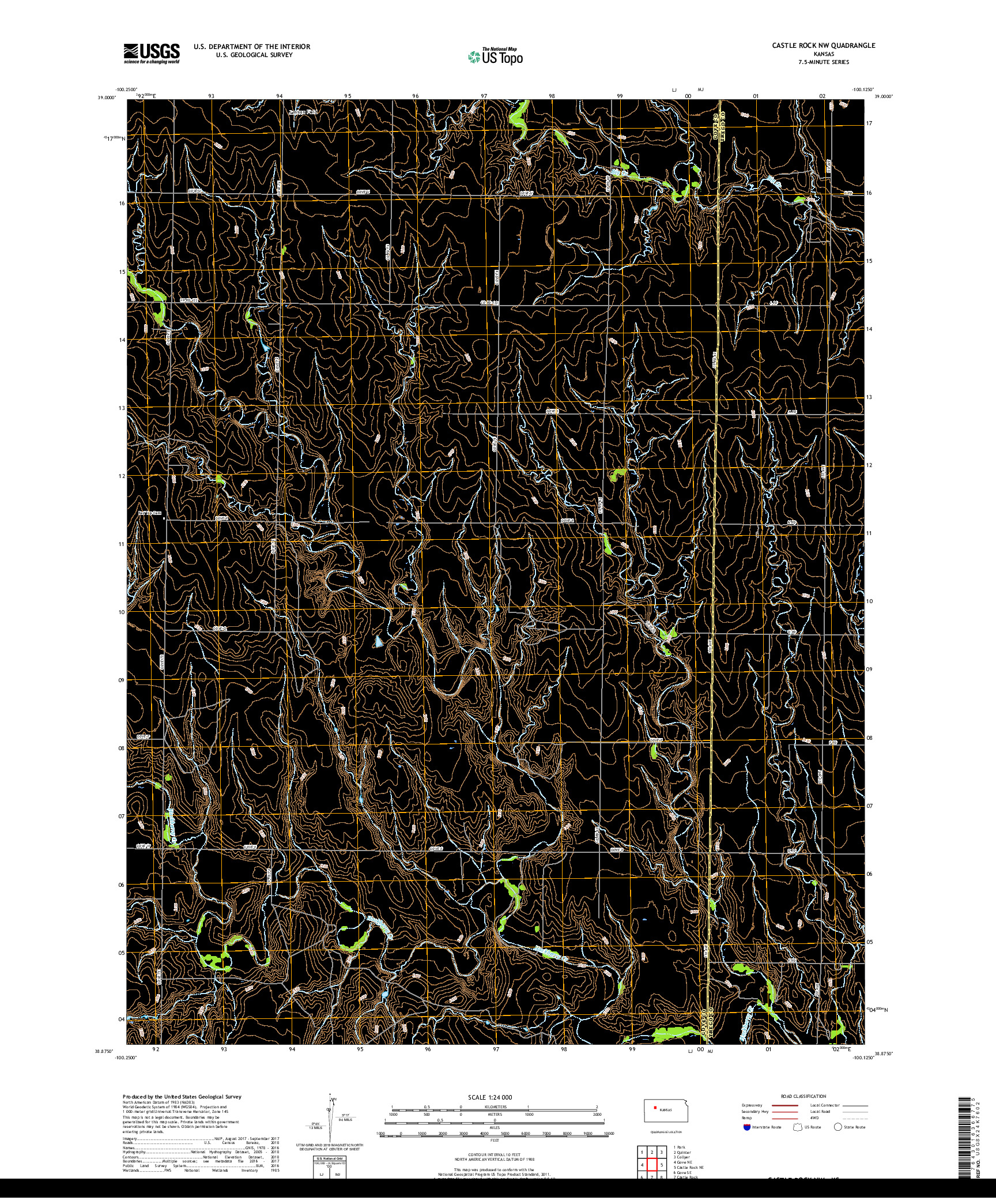 USGS US TOPO 7.5-MINUTE MAP FOR CASTLE ROCK NW, KS 2018