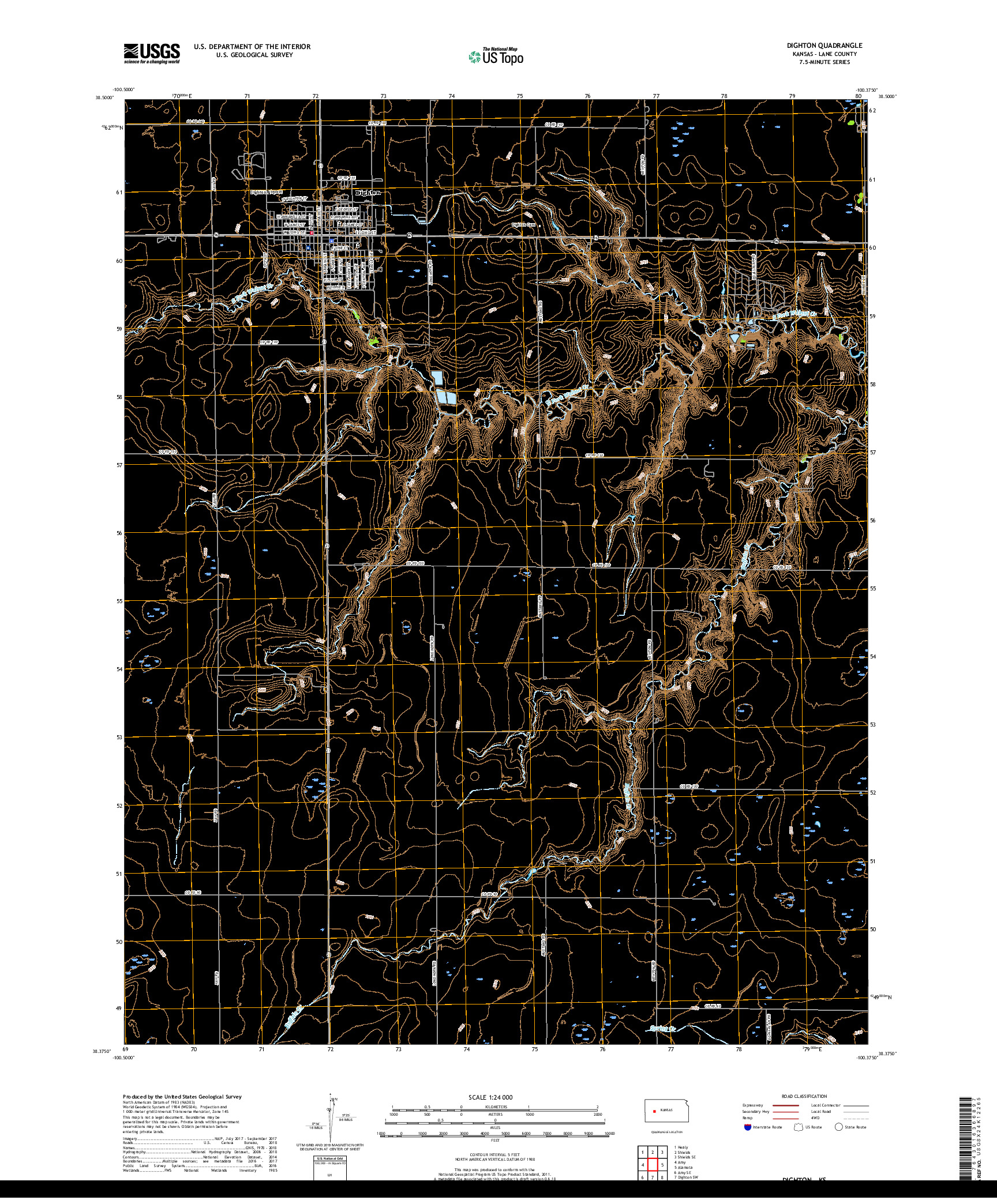 USGS US TOPO 7.5-MINUTE MAP FOR DIGHTON, KS 2018