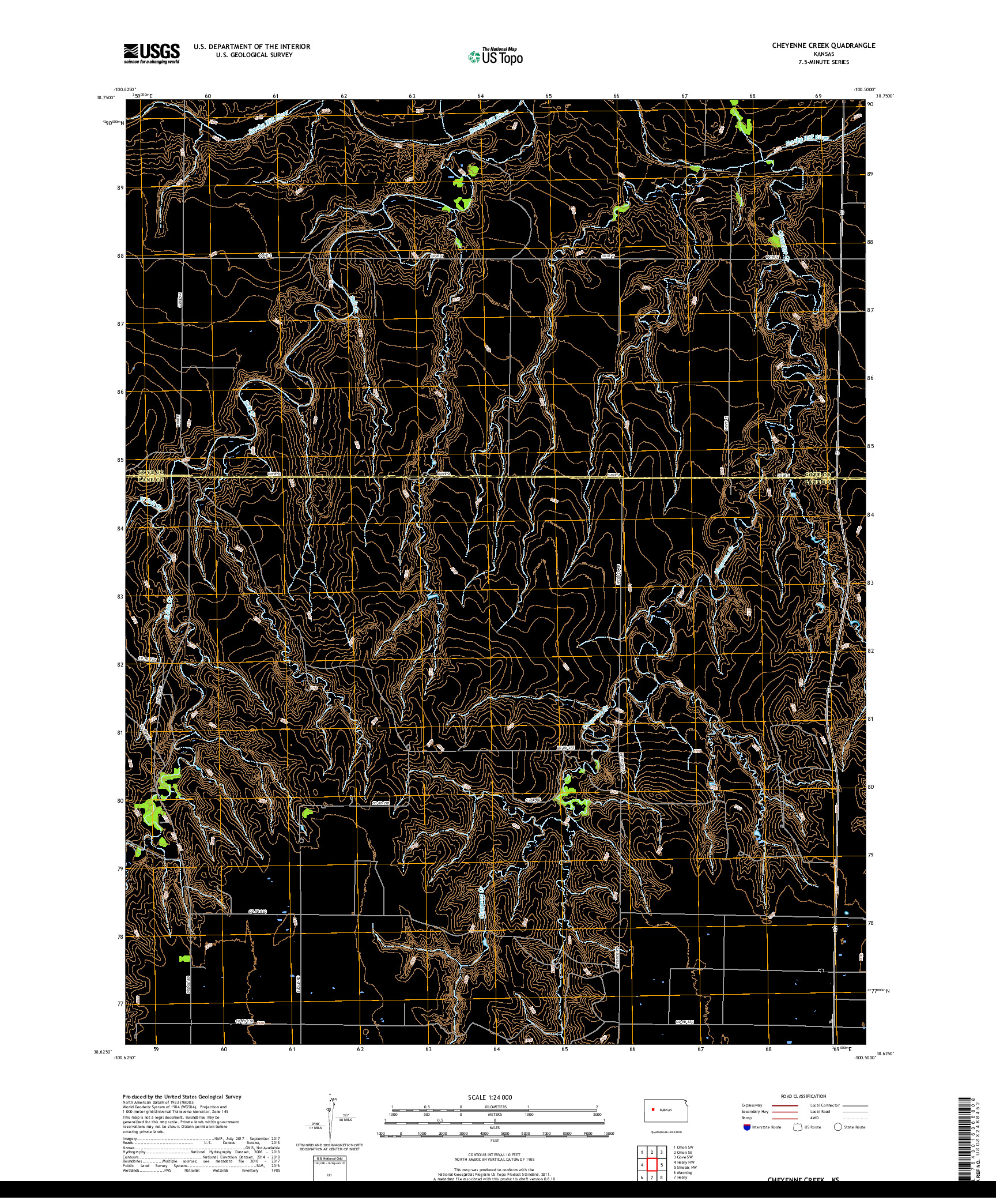 USGS US TOPO 7.5-MINUTE MAP FOR CHEYENNE CREEK, KS 2018