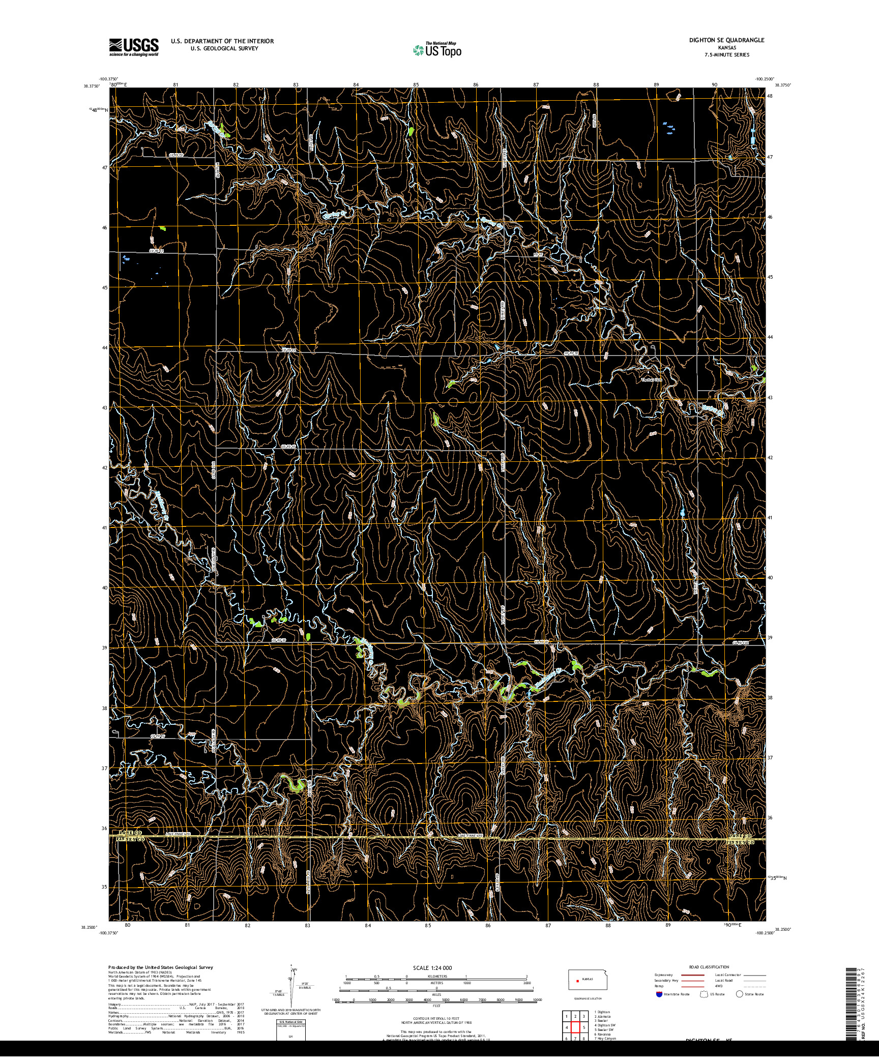USGS US TOPO 7.5-MINUTE MAP FOR DIGHTON SE, KS 2018