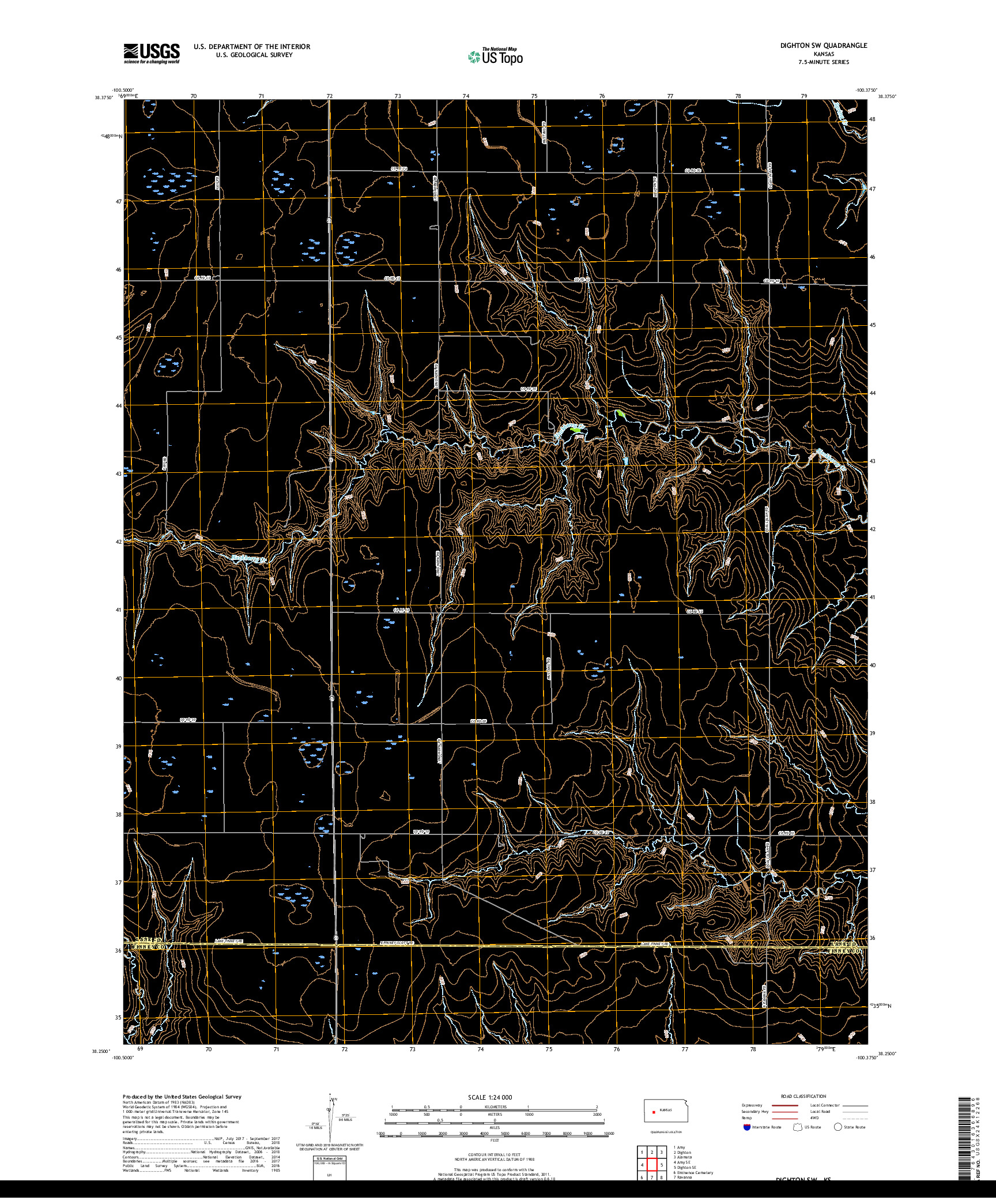 USGS US TOPO 7.5-MINUTE MAP FOR DIGHTON SW, KS 2018