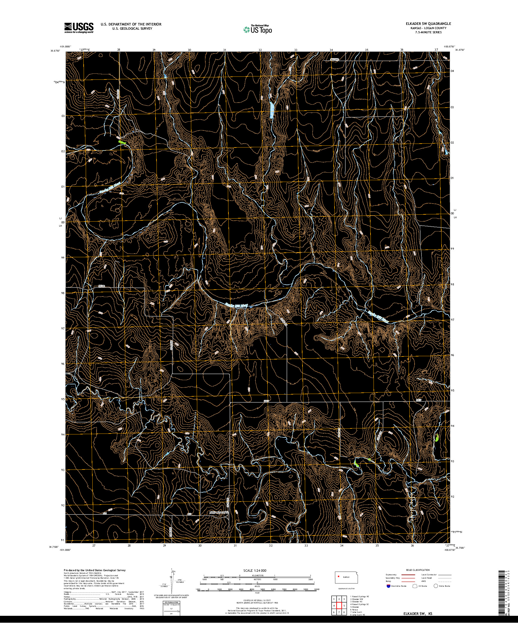 USGS US TOPO 7.5-MINUTE MAP FOR ELKADER SW, KS 2018