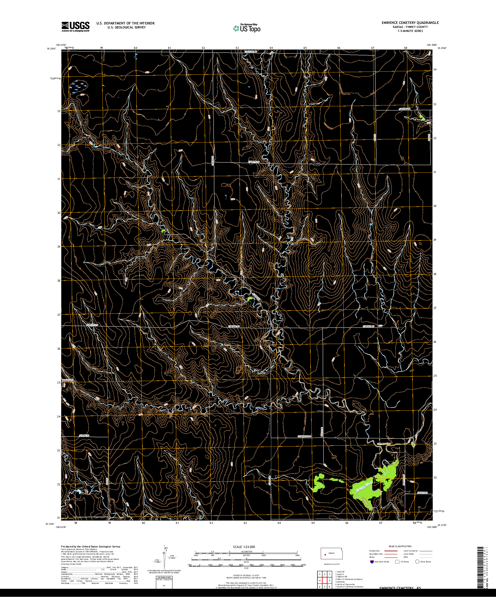 USGS US TOPO 7.5-MINUTE MAP FOR EMINENCE CEMETERY, KS 2018