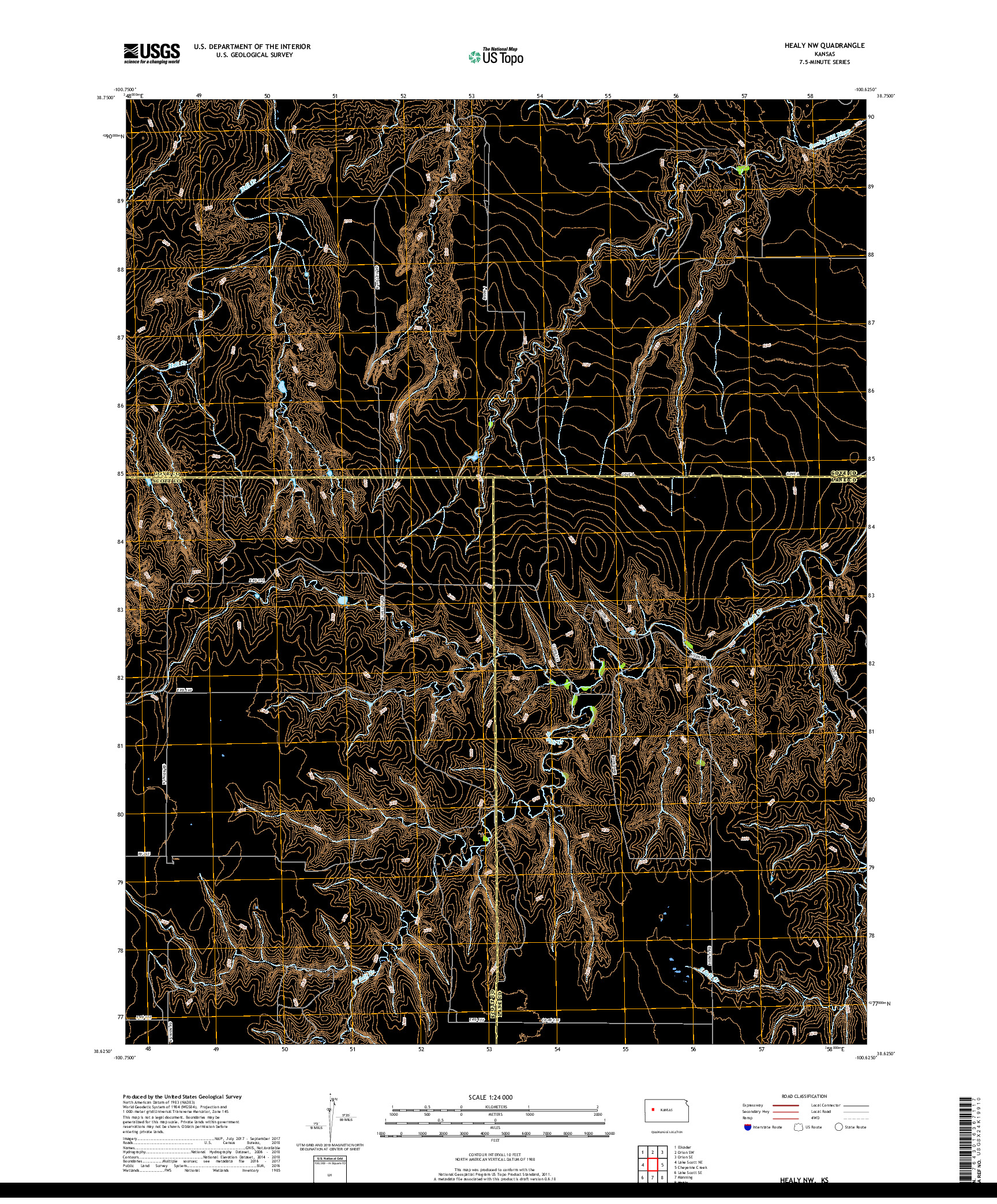 USGS US TOPO 7.5-MINUTE MAP FOR HEALY NW, KS 2018