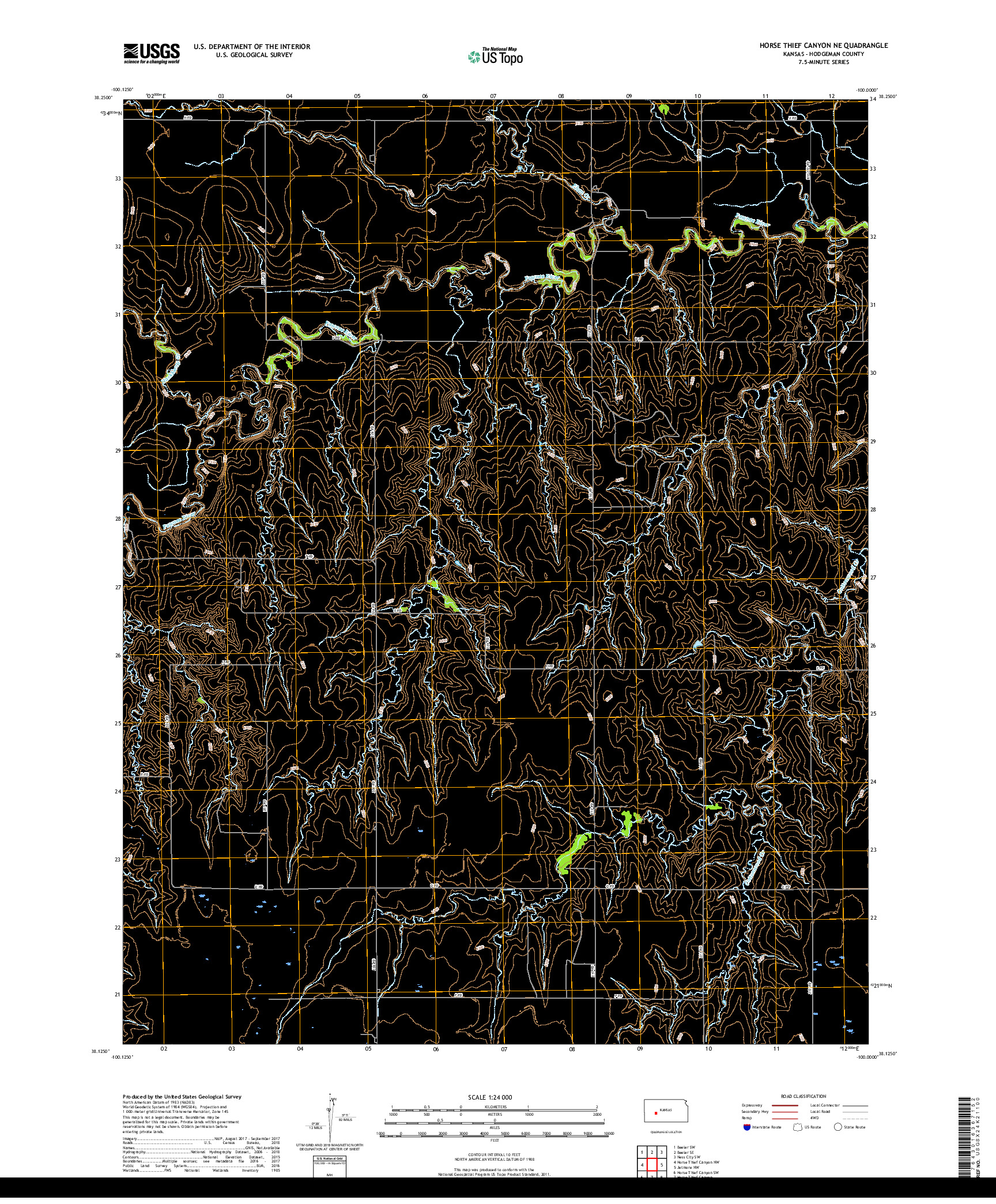 USGS US TOPO 7.5-MINUTE MAP FOR HORSE THIEF CANYON NE, KS 2018