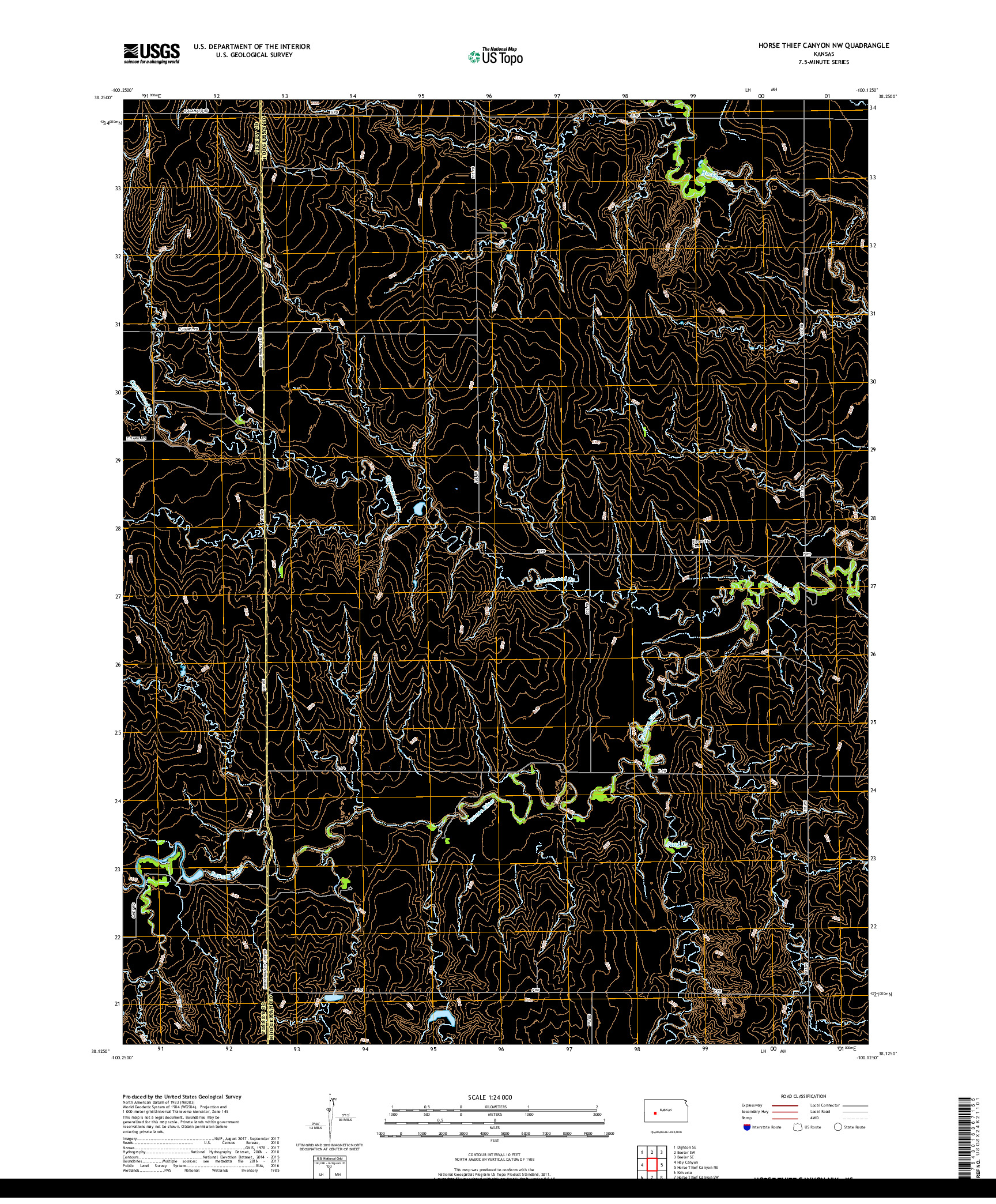 USGS US TOPO 7.5-MINUTE MAP FOR HORSE THIEF CANYON NW, KS 2018