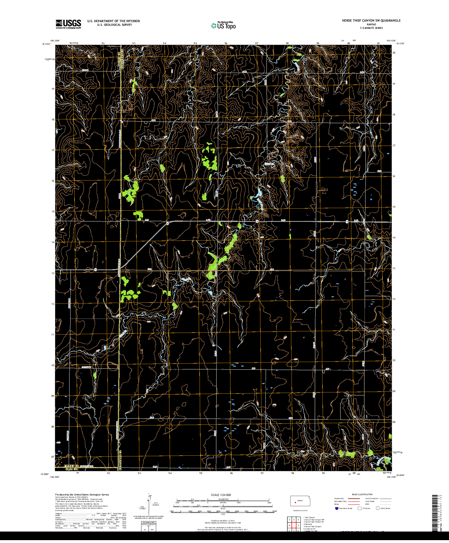 USGS US TOPO 7.5-MINUTE MAP FOR HORSE THIEF CANYON SW, KS 2018