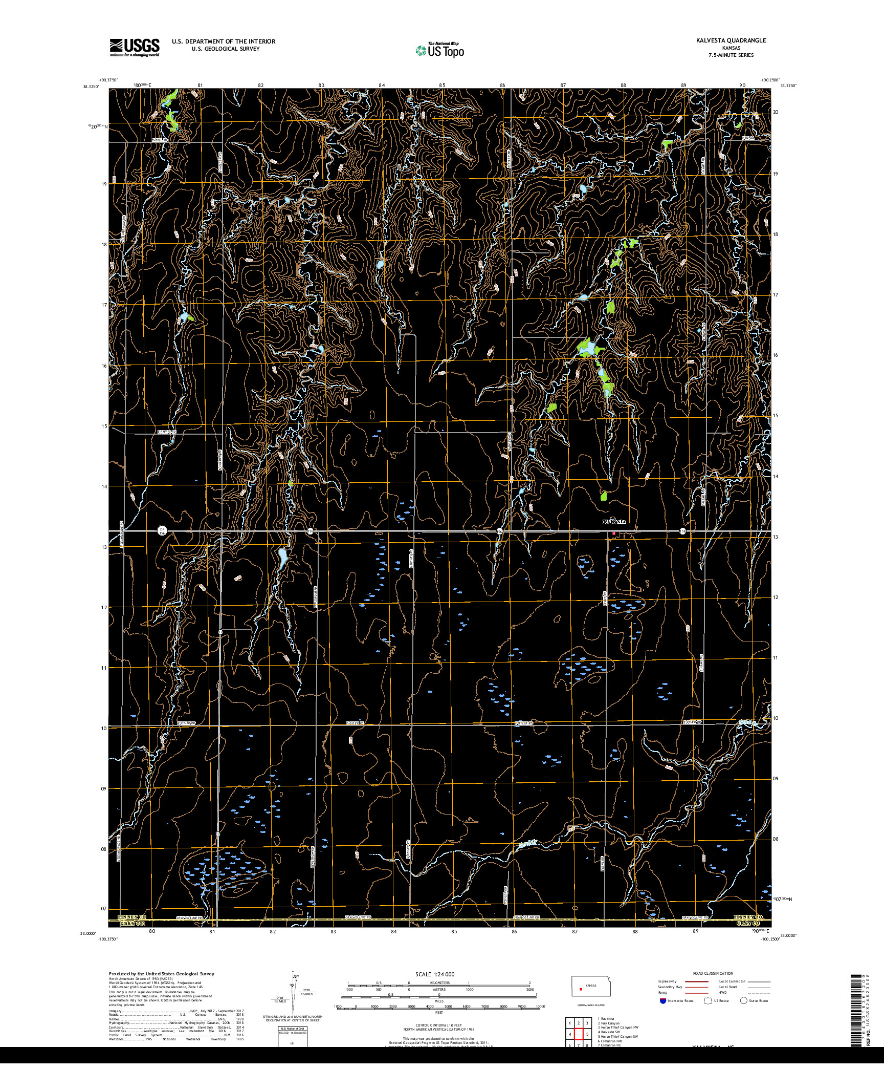 USGS US TOPO 7.5-MINUTE MAP FOR KALVESTA, KS 2018