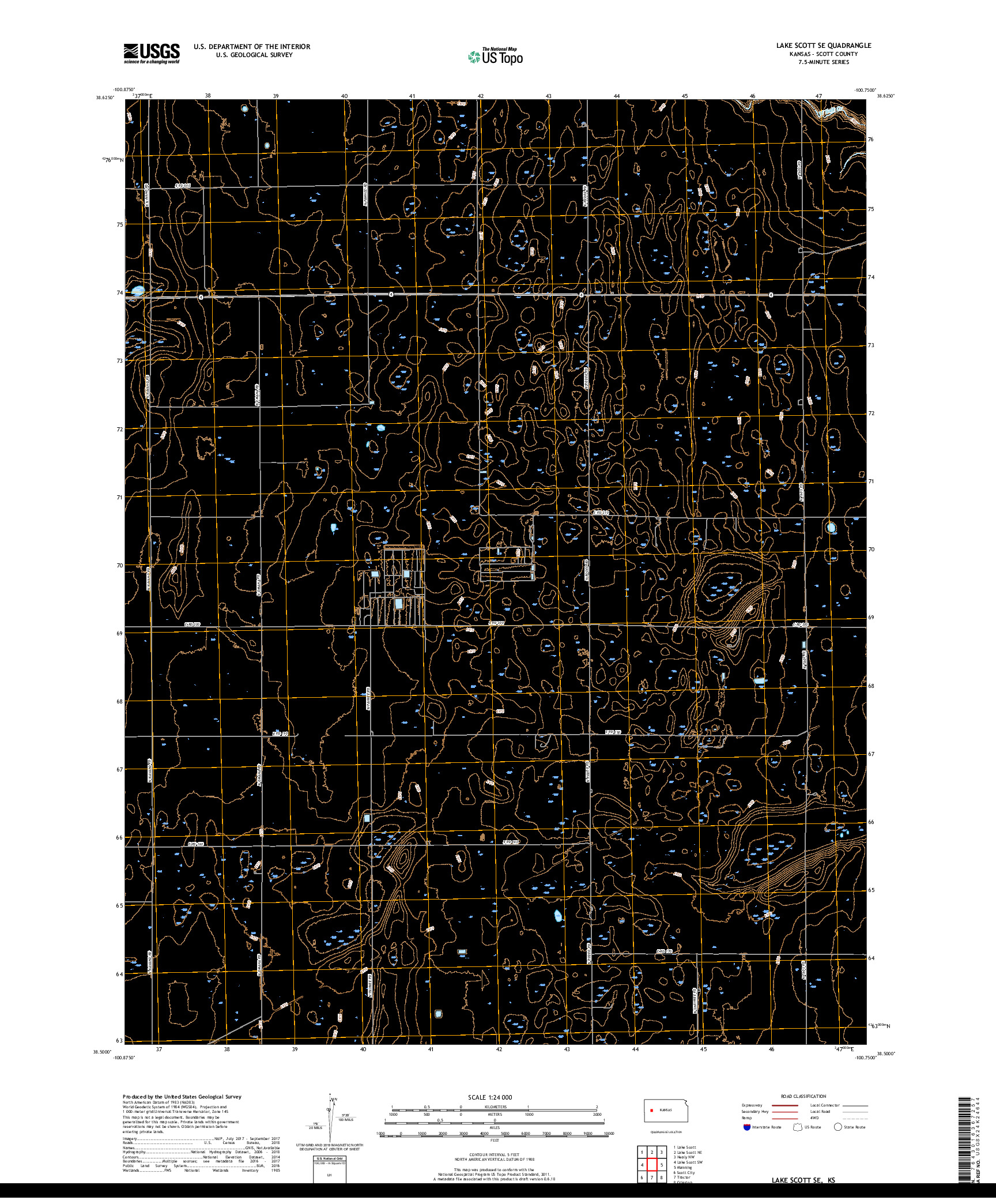 USGS US TOPO 7.5-MINUTE MAP FOR LAKE SCOTT SE, KS 2018