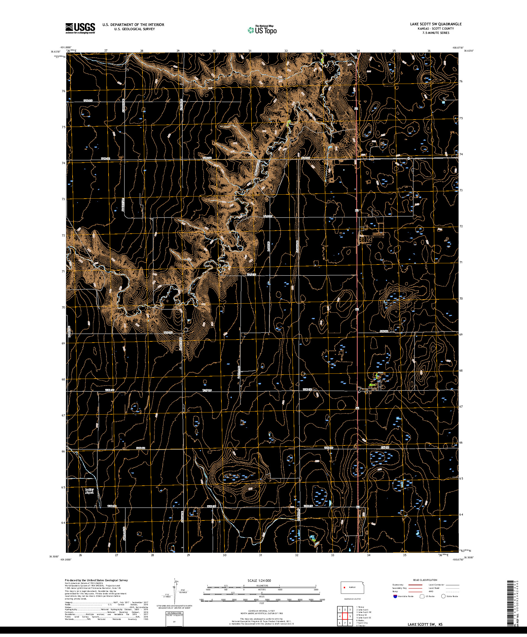 USGS US TOPO 7.5-MINUTE MAP FOR LAKE SCOTT SW, KS 2018