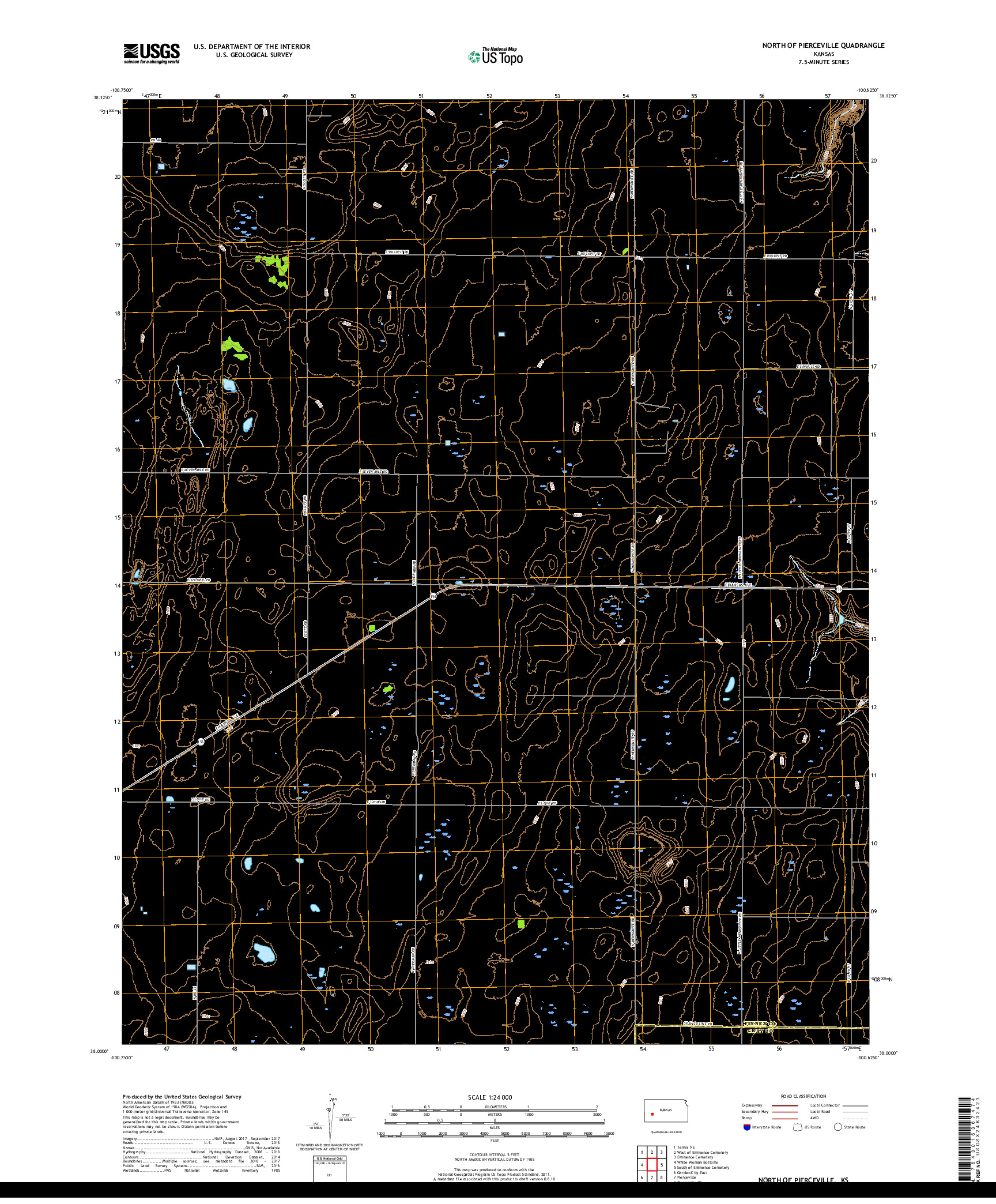 USGS US TOPO 7.5-MINUTE MAP FOR NORTH OF PIERCEVILLE, KS 2018