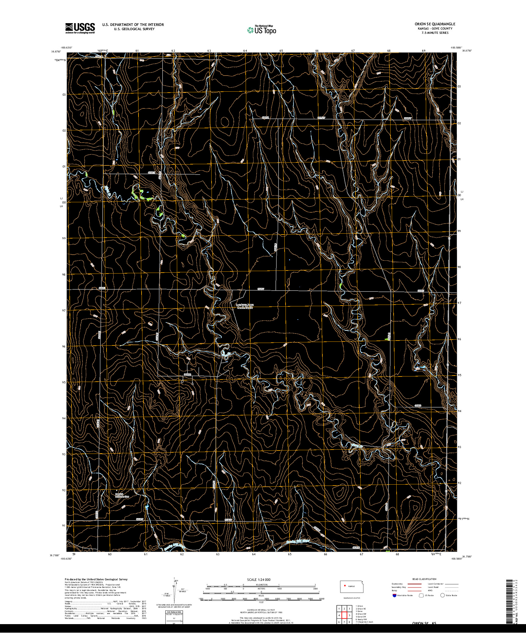 USGS US TOPO 7.5-MINUTE MAP FOR ORION SE, KS 2018