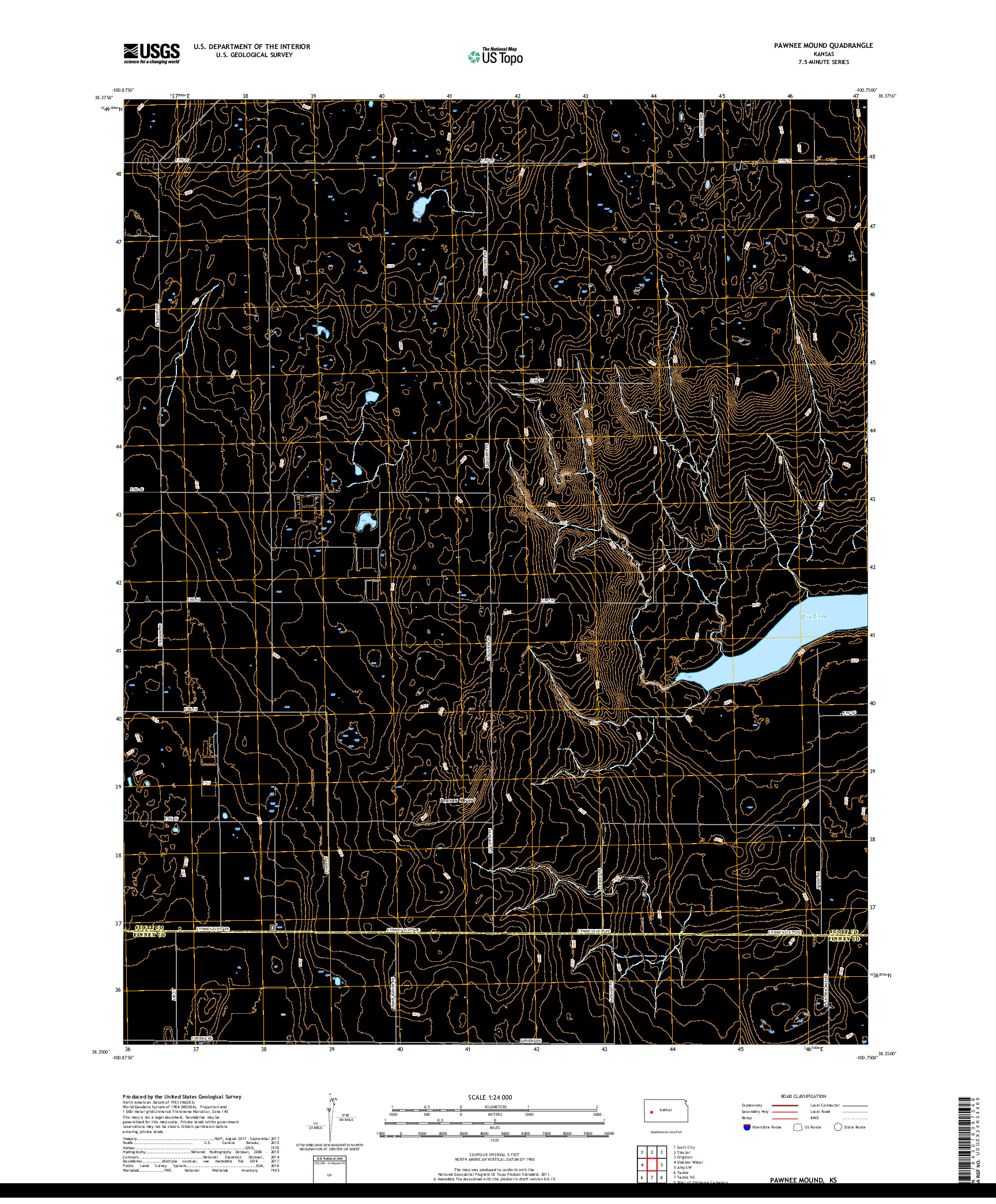 USGS US TOPO 7.5-MINUTE MAP FOR PAWNEE MOUND, KS 2018