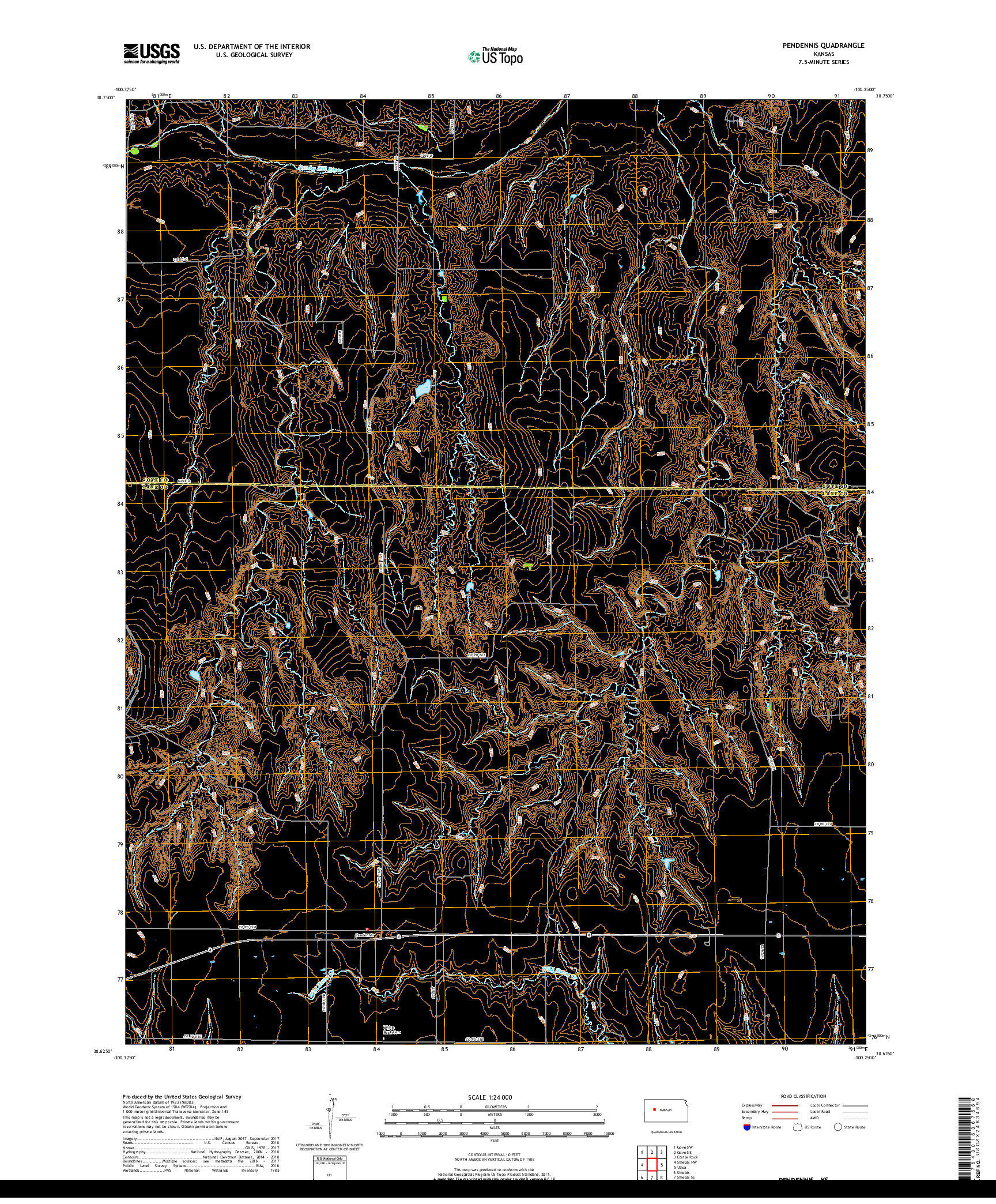 USGS US TOPO 7.5-MINUTE MAP FOR PENDENNIS, KS 2018