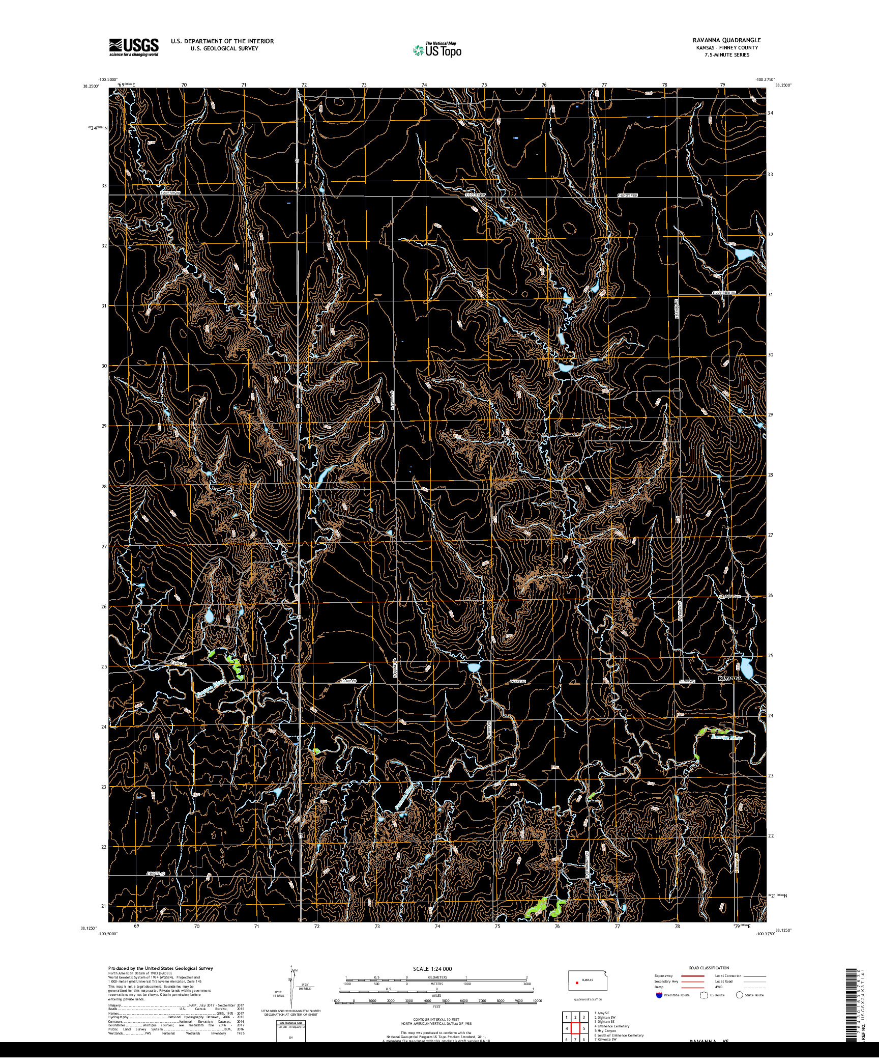 USGS US TOPO 7.5-MINUTE MAP FOR RAVANNA, KS 2018