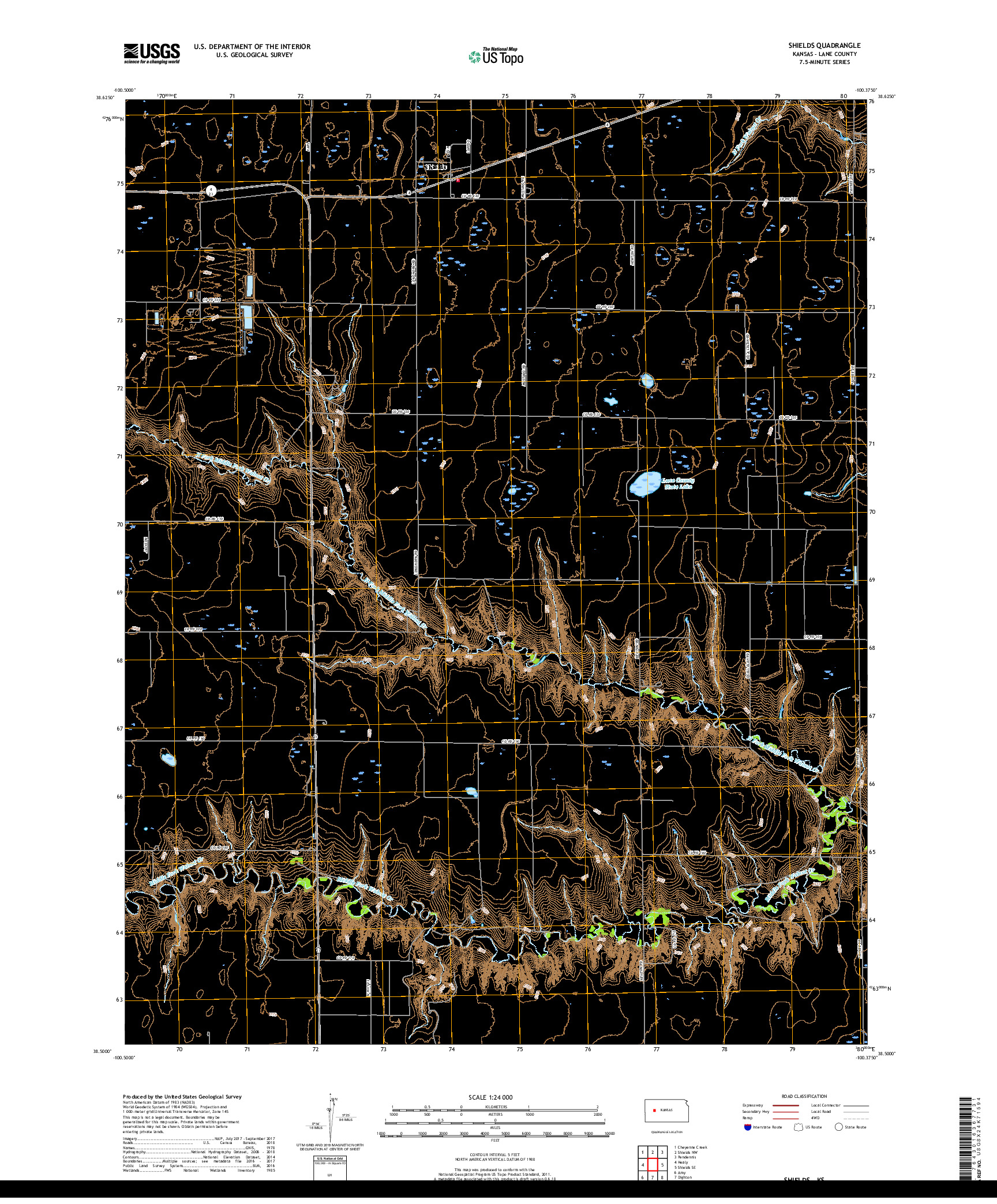 USGS US TOPO 7.5-MINUTE MAP FOR SHIELDS, KS 2018