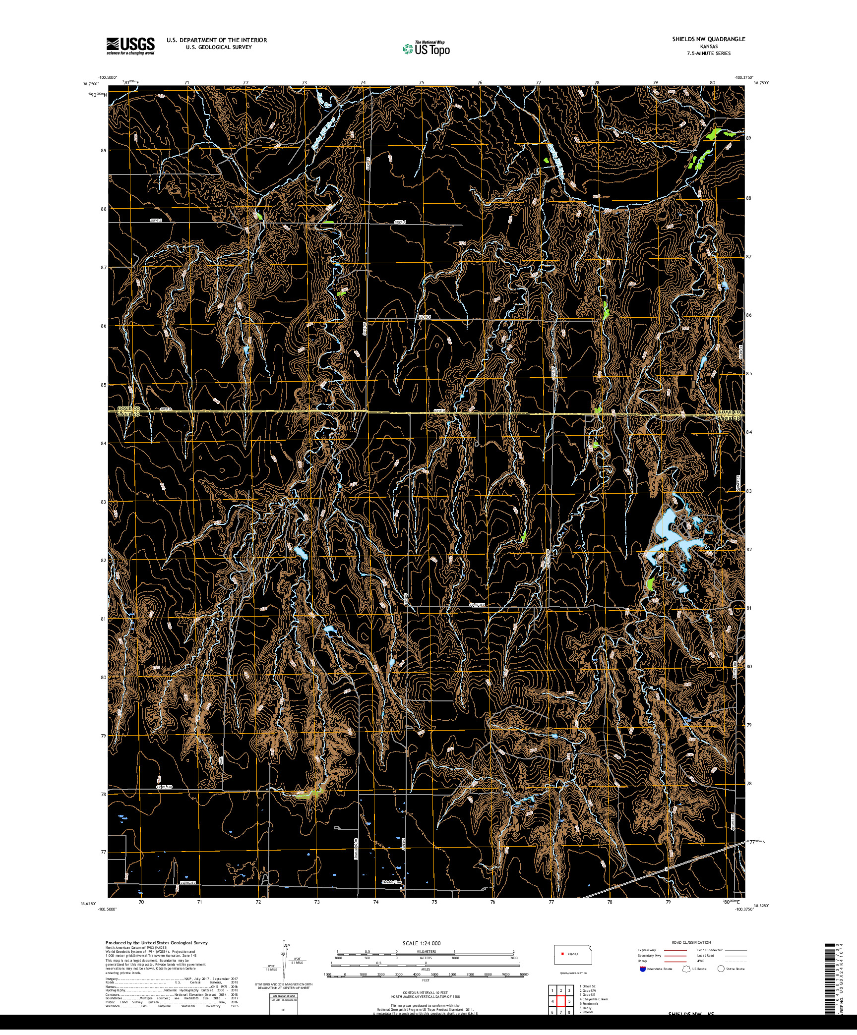 USGS US TOPO 7.5-MINUTE MAP FOR SHIELDS NW, KS 2018