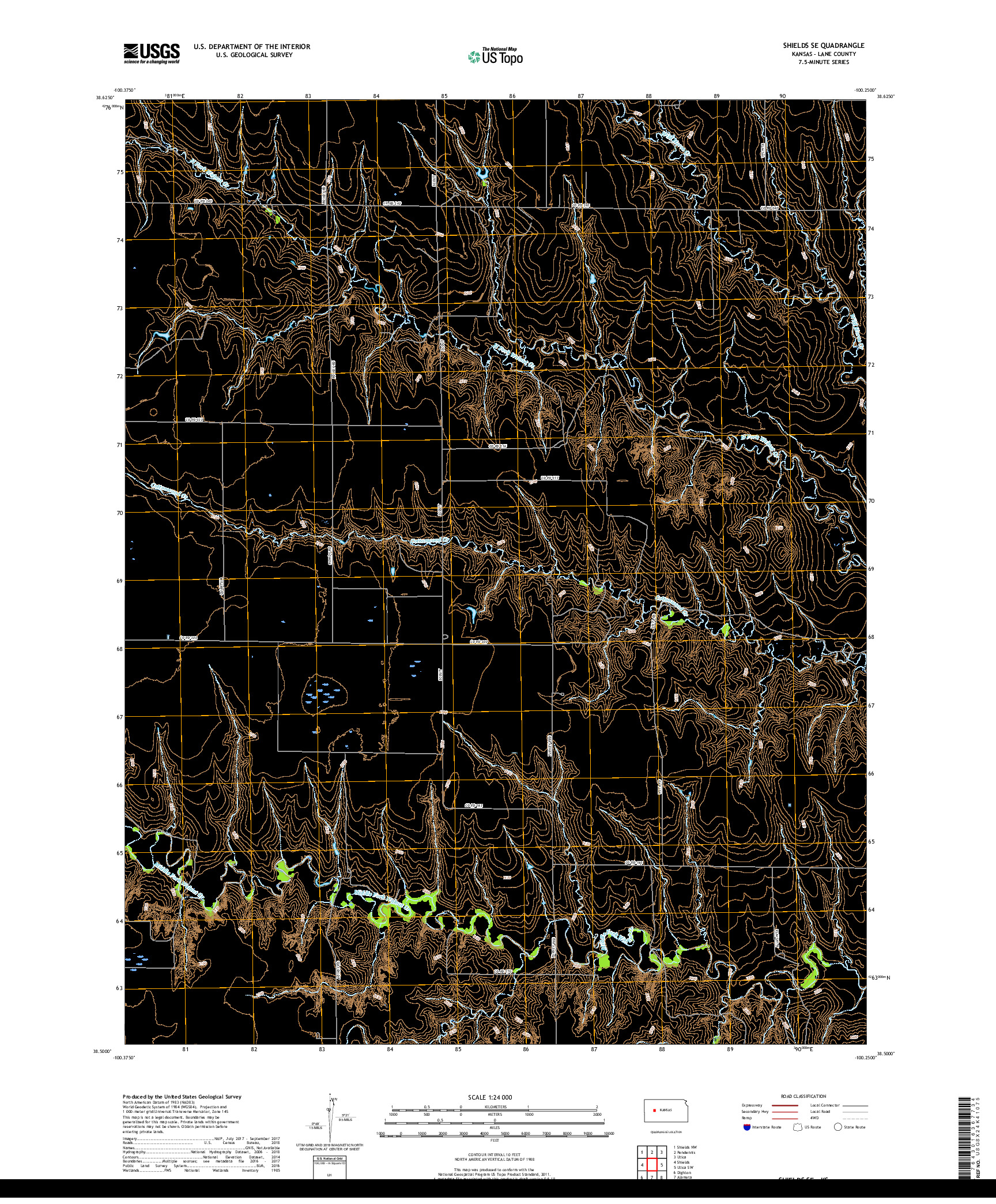 USGS US TOPO 7.5-MINUTE MAP FOR SHIELDS SE, KS 2018