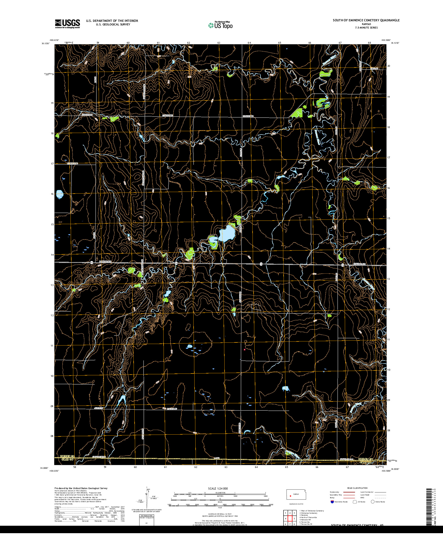 USGS US TOPO 7.5-MINUTE MAP FOR SOUTH OF EMINENCE CEMETERY, KS 2018