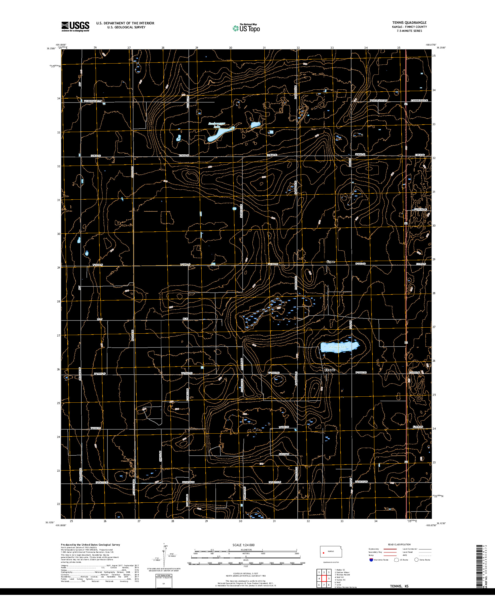 USGS US TOPO 7.5-MINUTE MAP FOR TENNIS, KS 2018