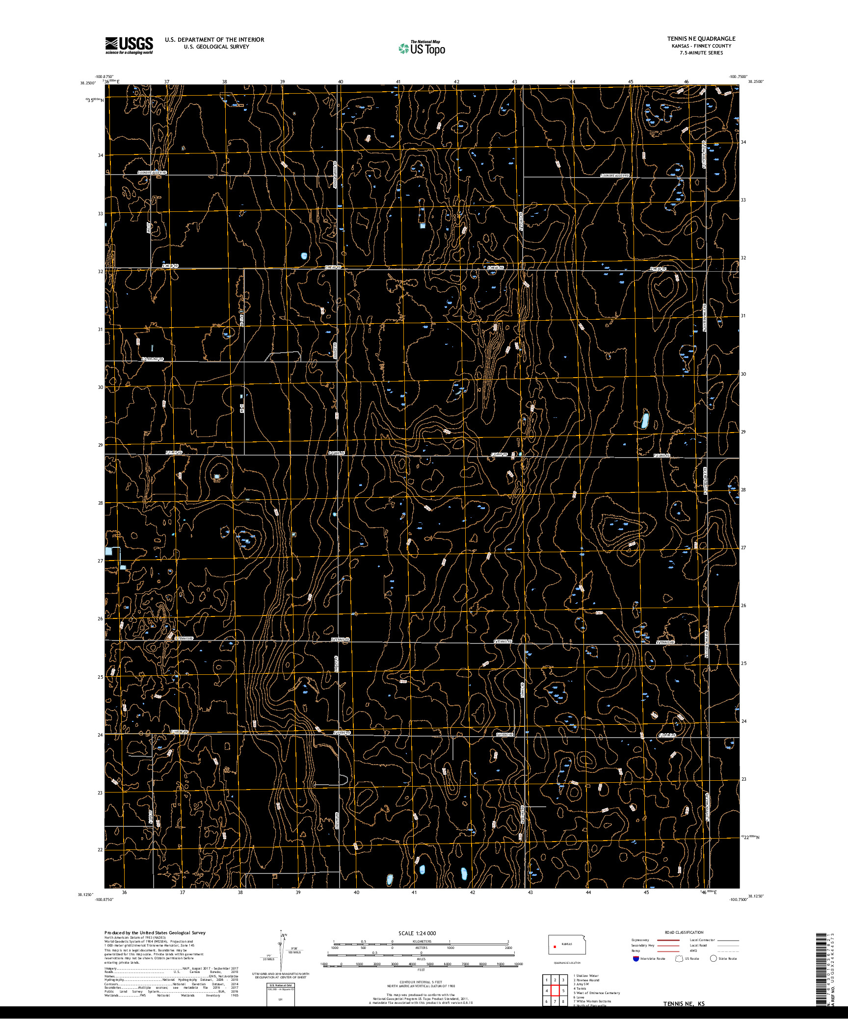 USGS US TOPO 7.5-MINUTE MAP FOR TENNIS NE, KS 2018