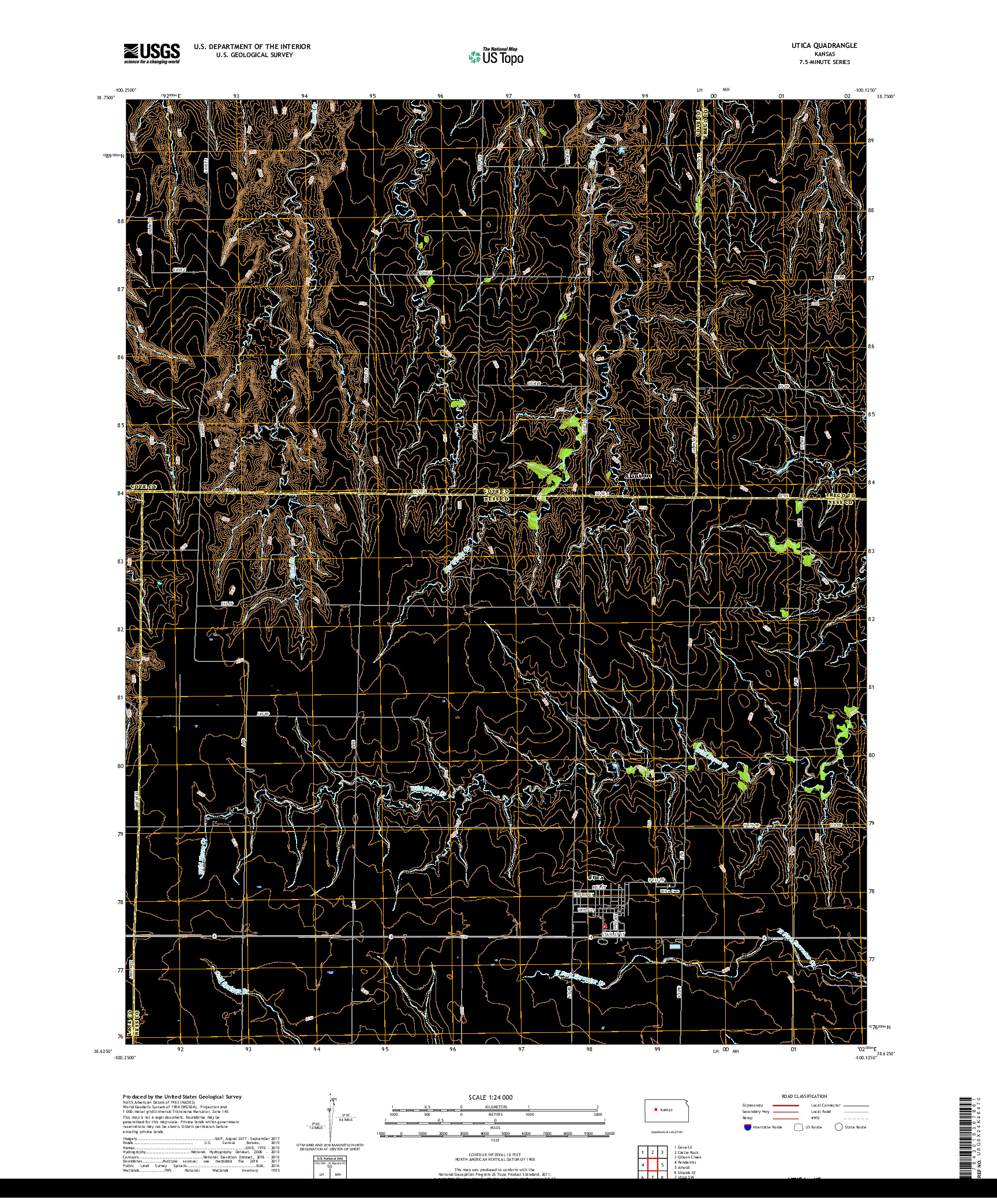 USGS US TOPO 7.5-MINUTE MAP FOR UTICA, KS 2018