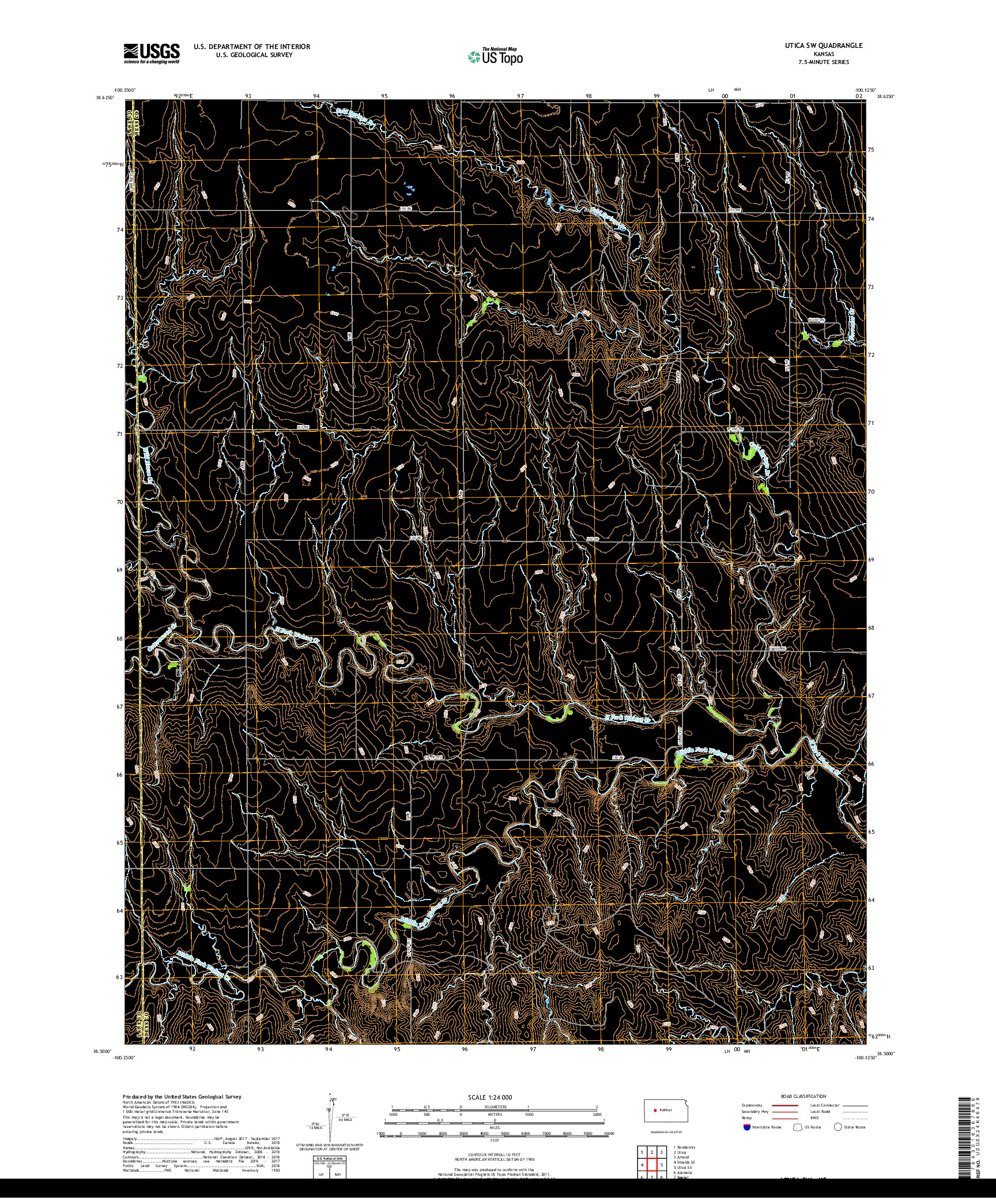 USGS US TOPO 7.5-MINUTE MAP FOR UTICA SW, KS 2018