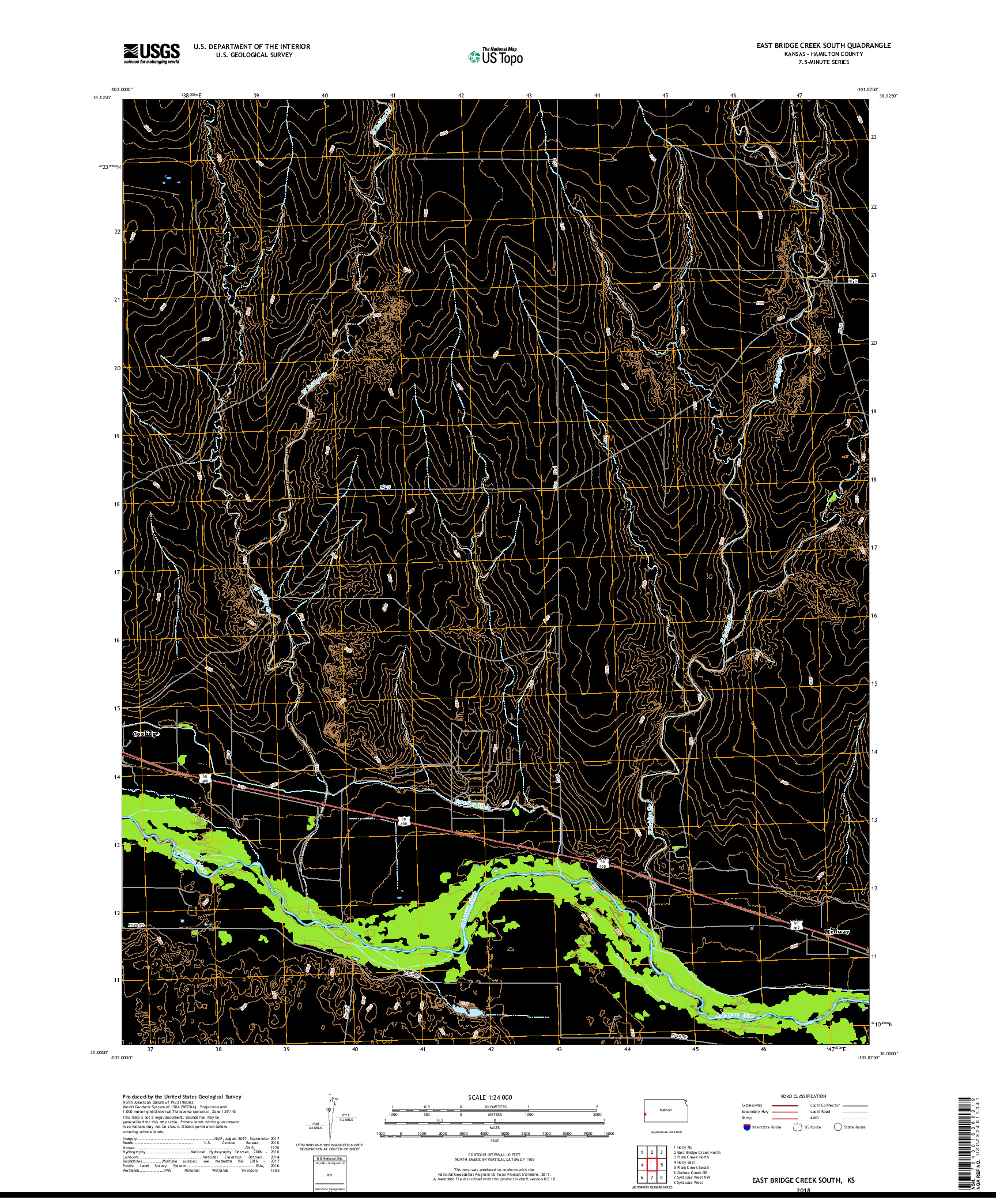 USGS US TOPO 7.5-MINUTE MAP FOR EAST BRIDGE CREEK SOUTH, KS 2018