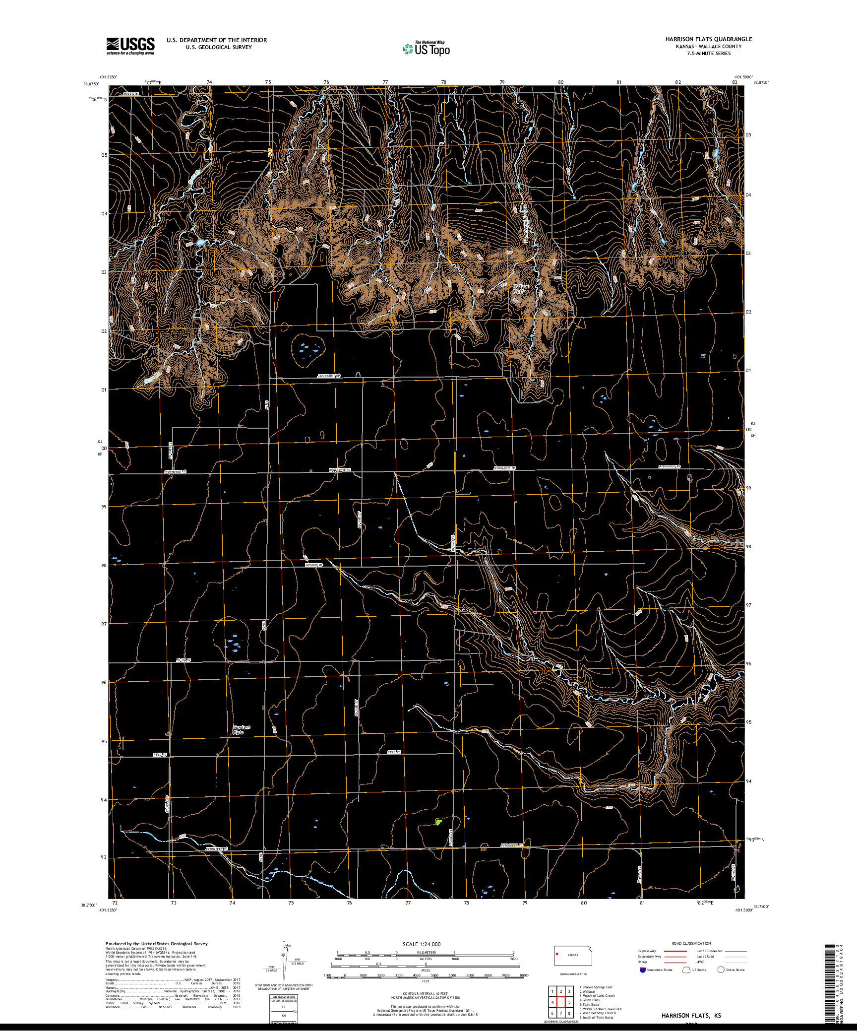 USGS US TOPO 7.5-MINUTE MAP FOR HARRISON FLATS, KS 2018