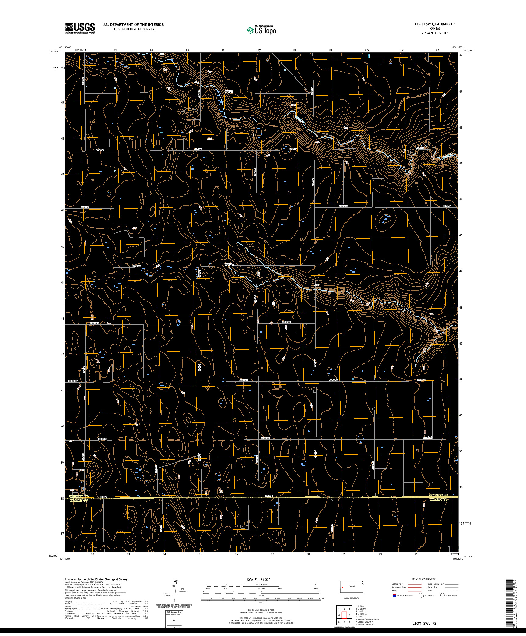 USGS US TOPO 7.5-MINUTE MAP FOR LEOTI SW, KS 2018