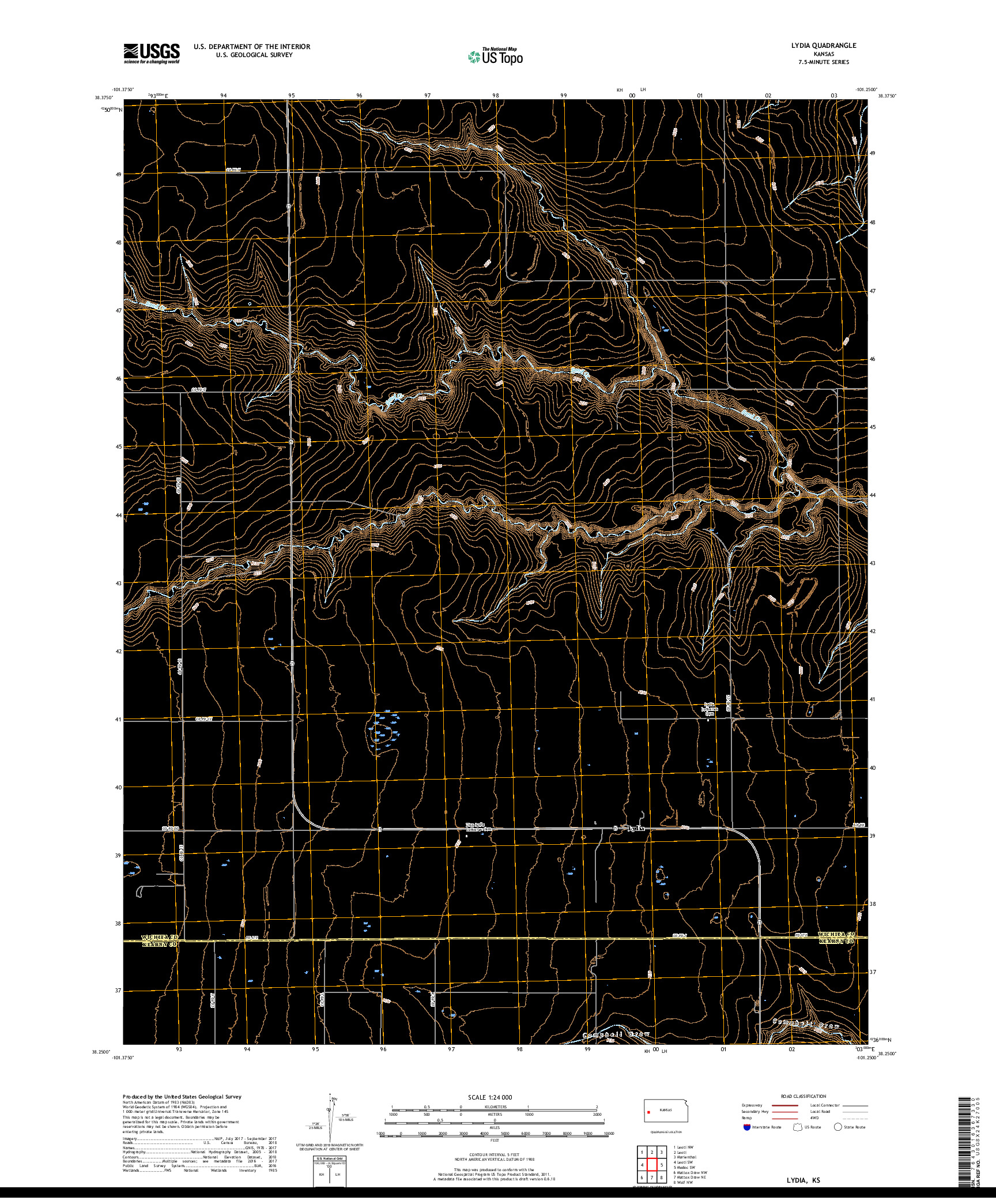 USGS US TOPO 7.5-MINUTE MAP FOR LYDIA, KS 2018